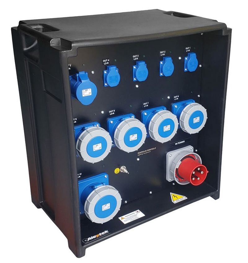 Distribuition Box: IN 125A 5P - OUT 1x125A 3P, 4x 63A 3P, 1x 32A 3P, 4x Schuko