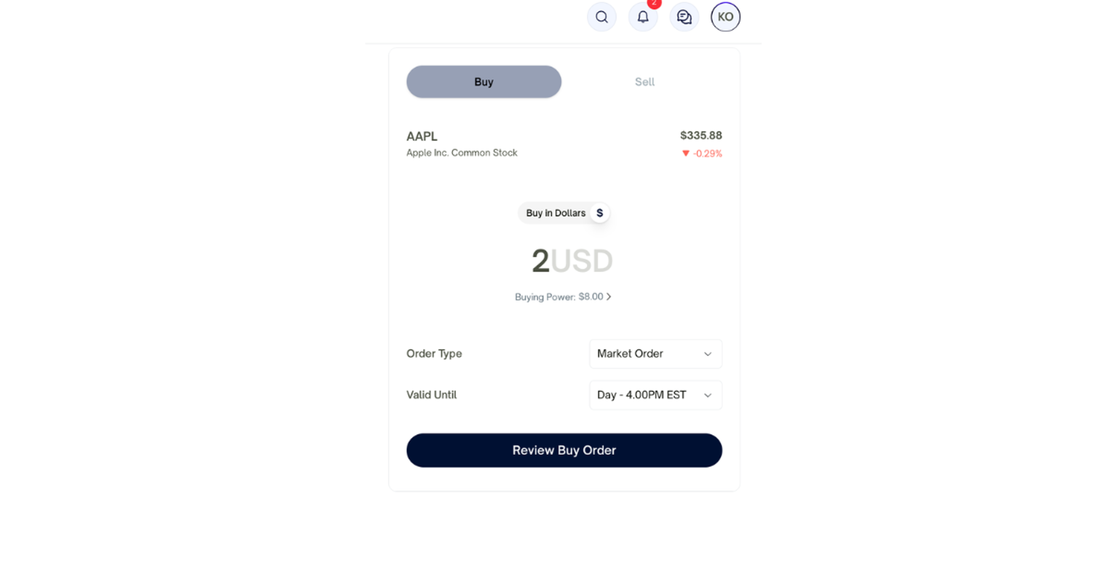 Executing an order on Vantar.co
