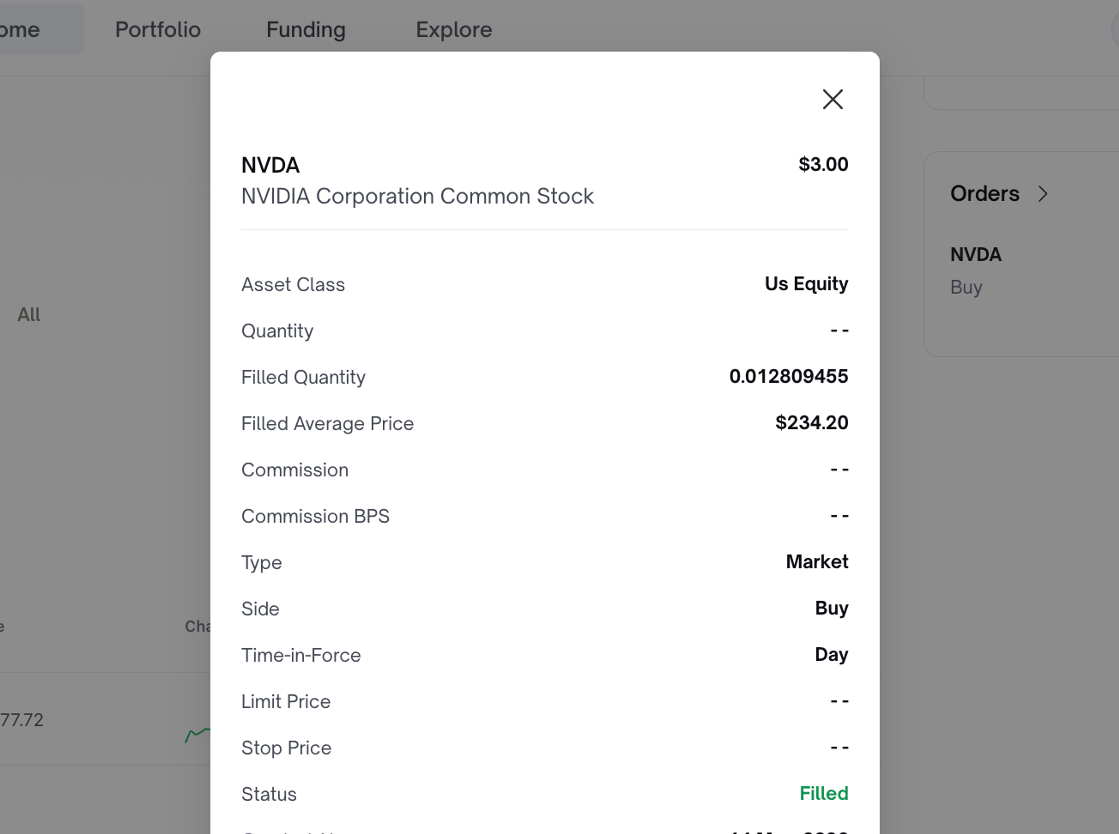 A market order transaction on Vantar