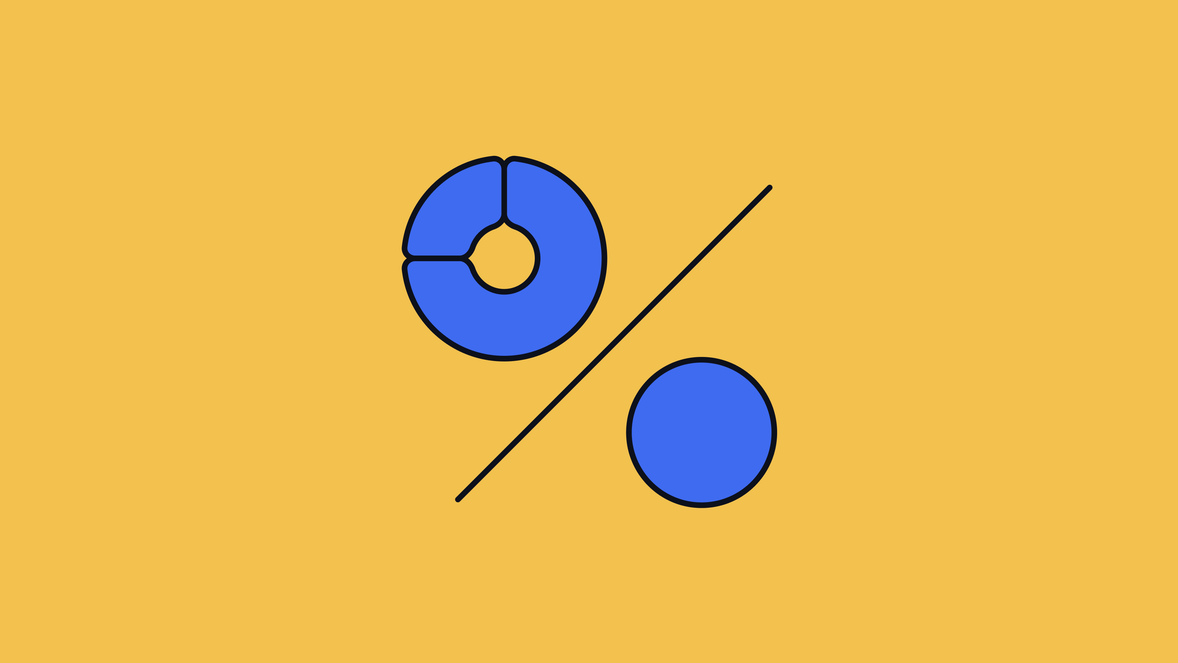 Illustration of a segmented ring and a circle either side of a diagonal line, on gold
