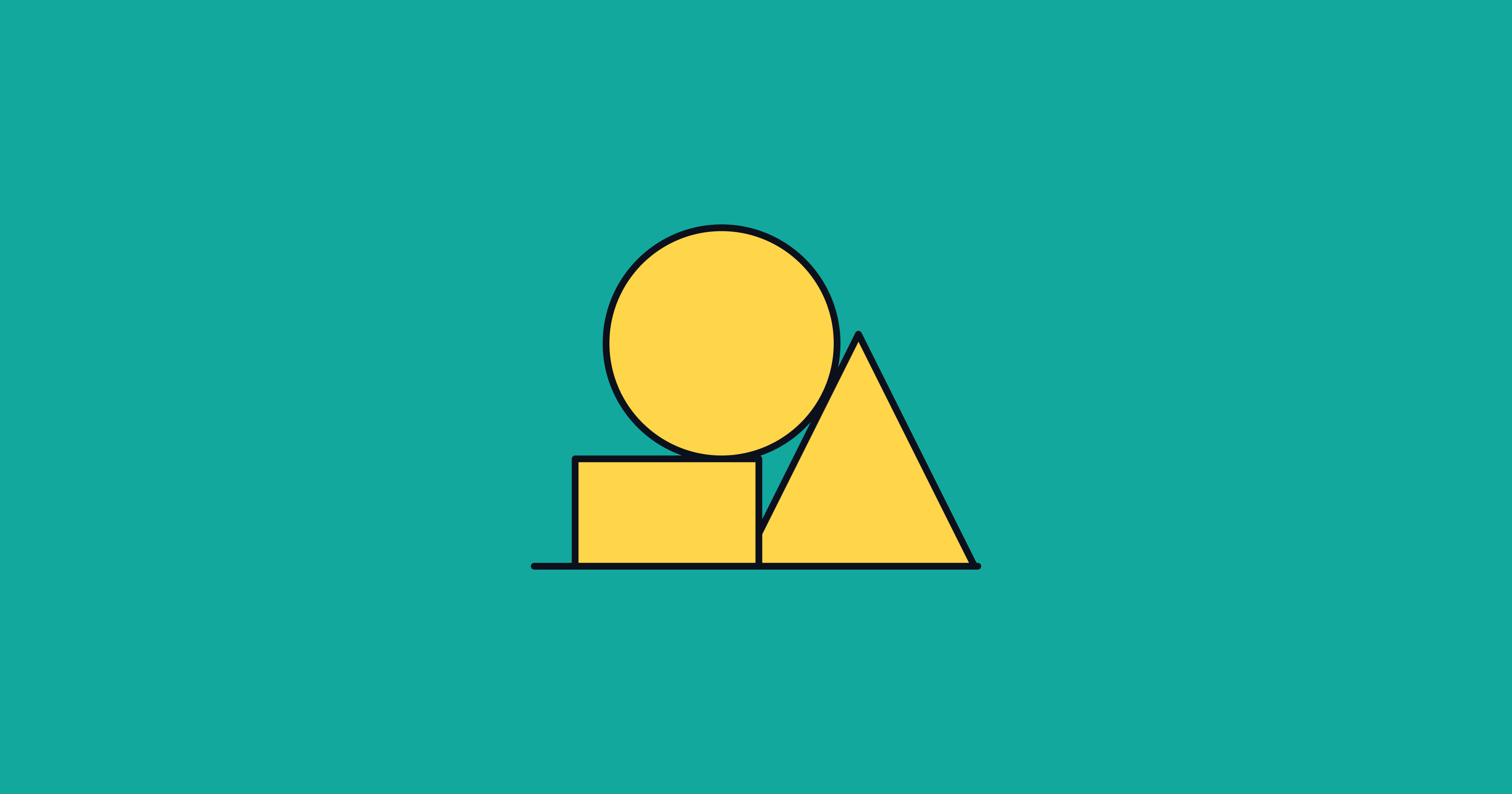 Illustration of a circle, square and triangle in yellow on a teal background