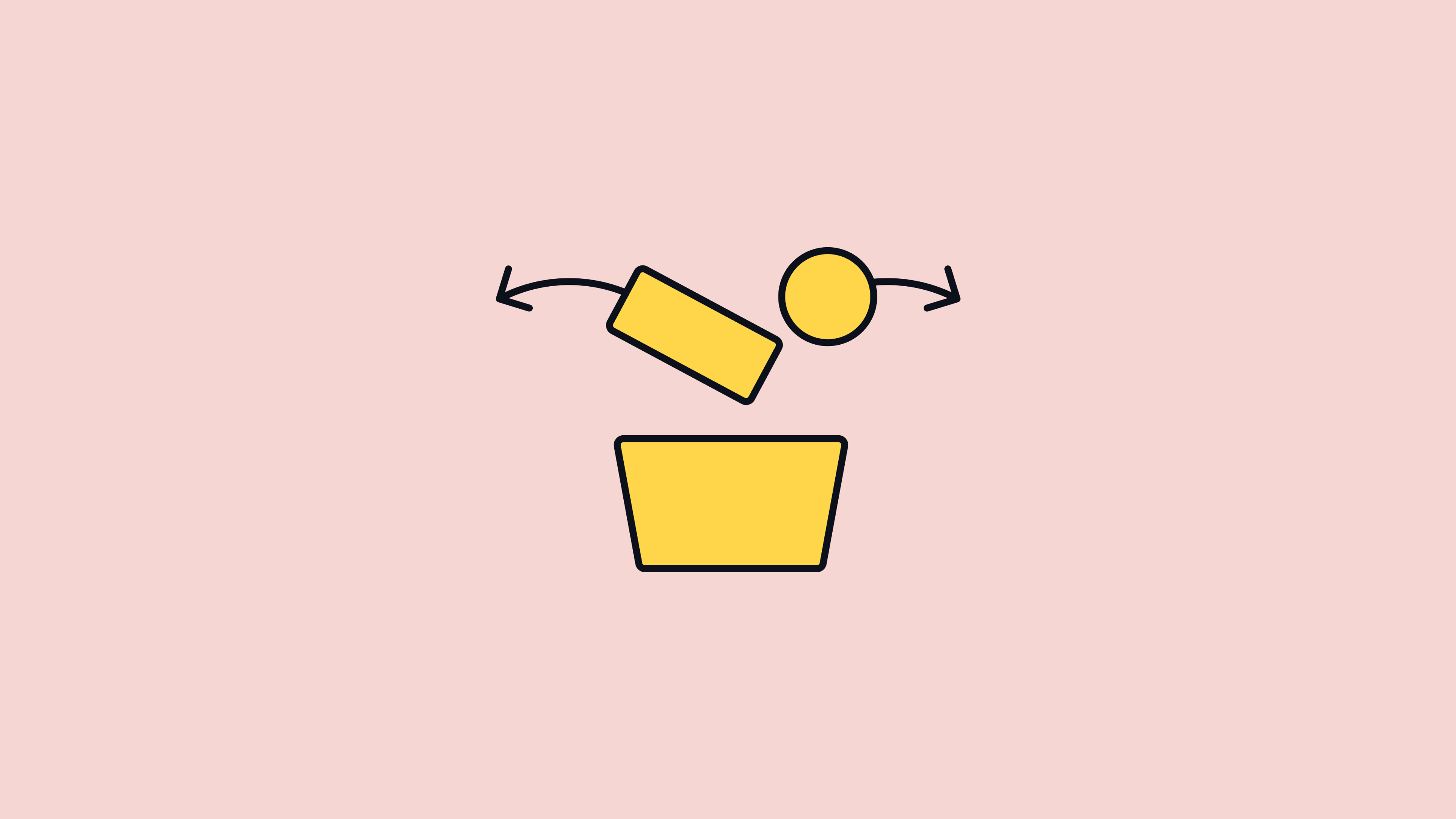 Illustration of shapes dropping into a basket on a blush pink background