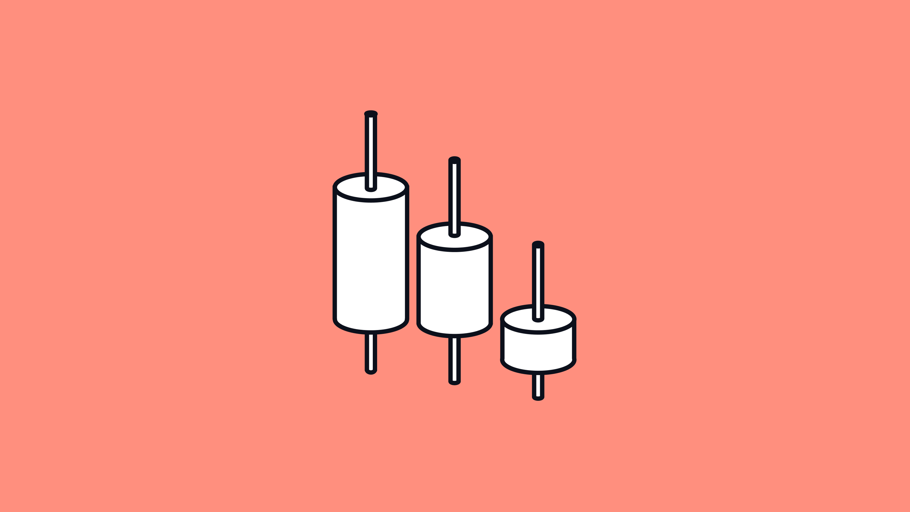 Illustration of price bars stepping lower on a coral background