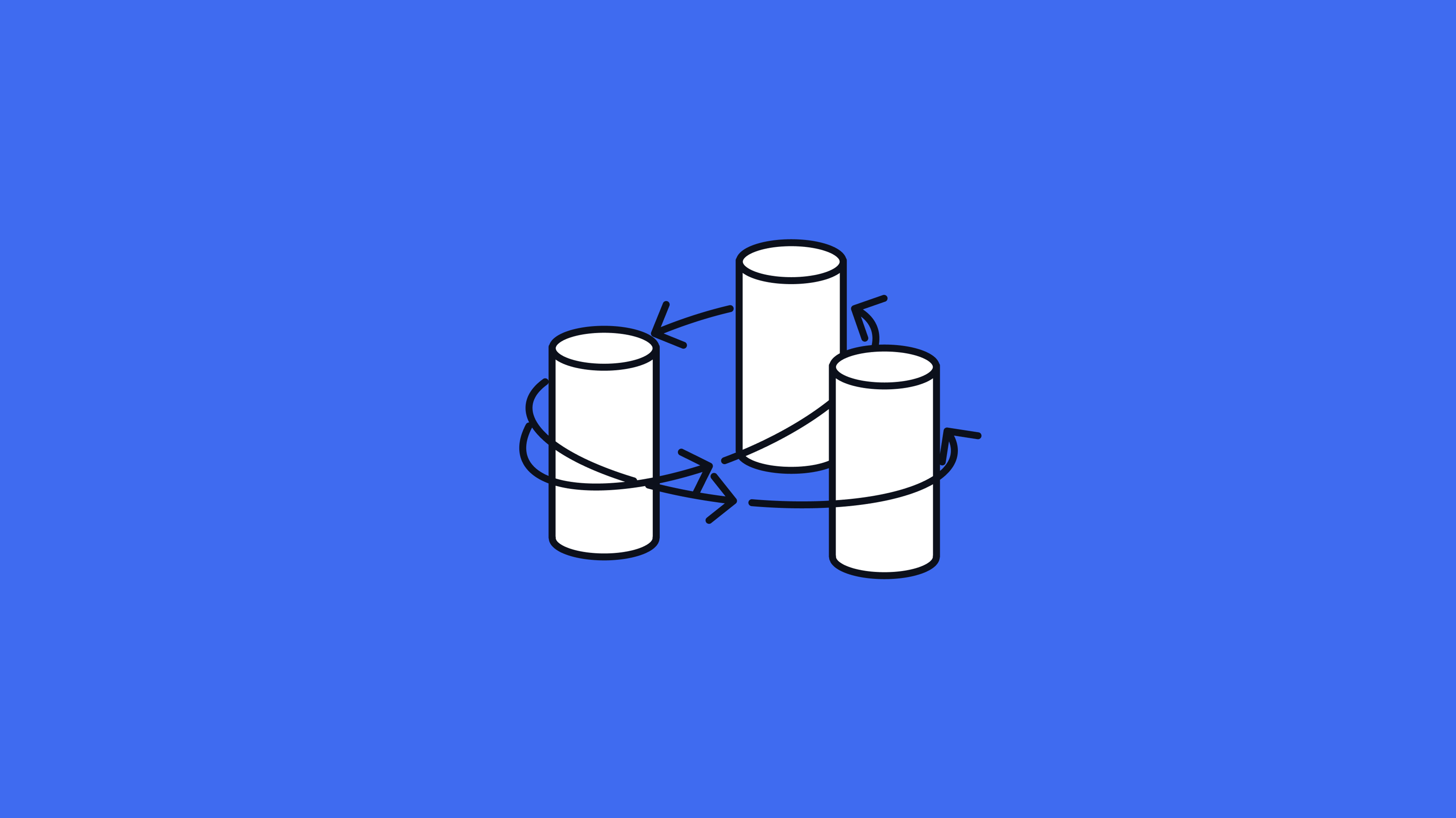 Illustration of coin columns circled by arrows on a blue background