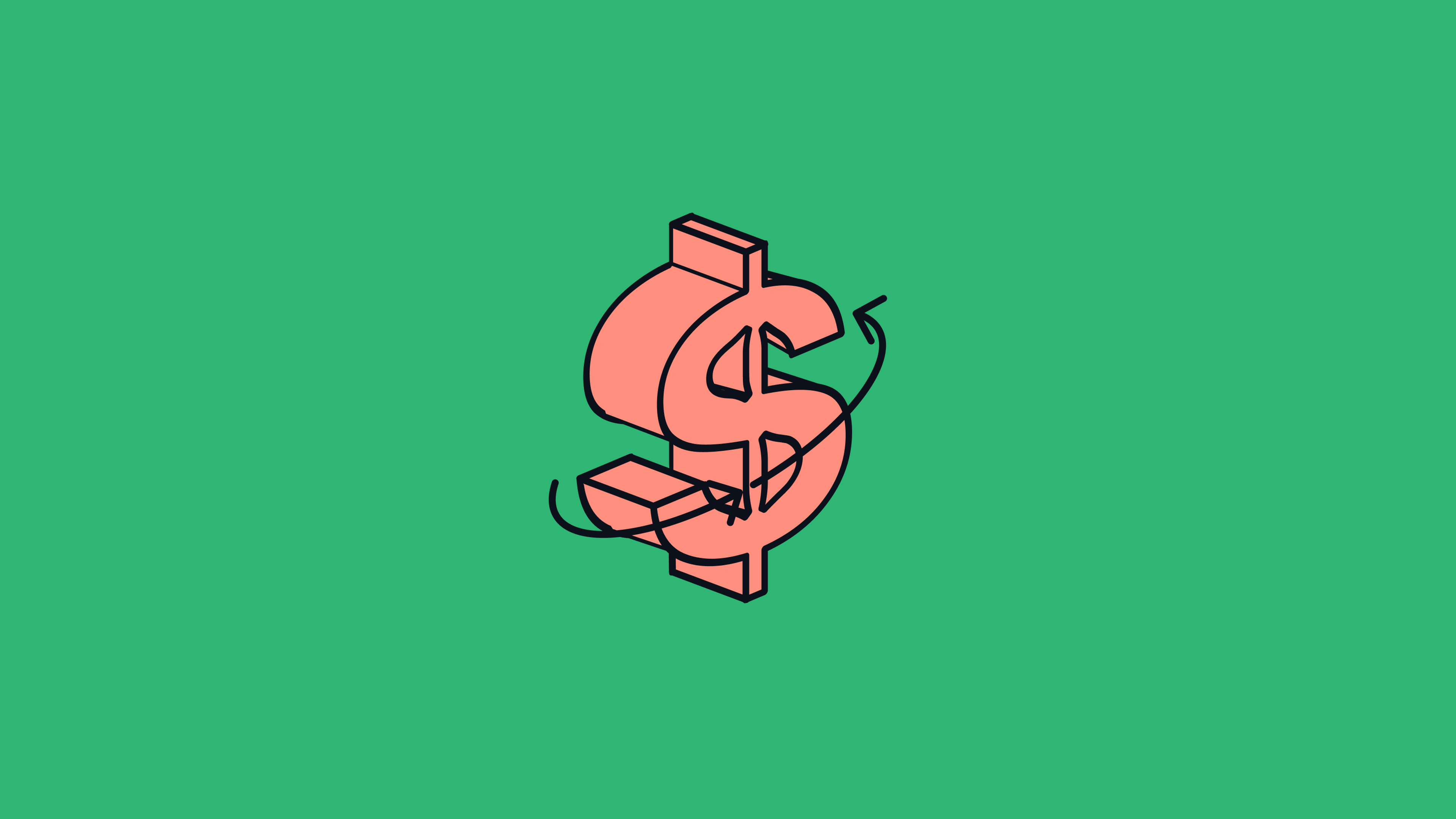 Illustration of a dollar sign standing on a stack of coins on a green background