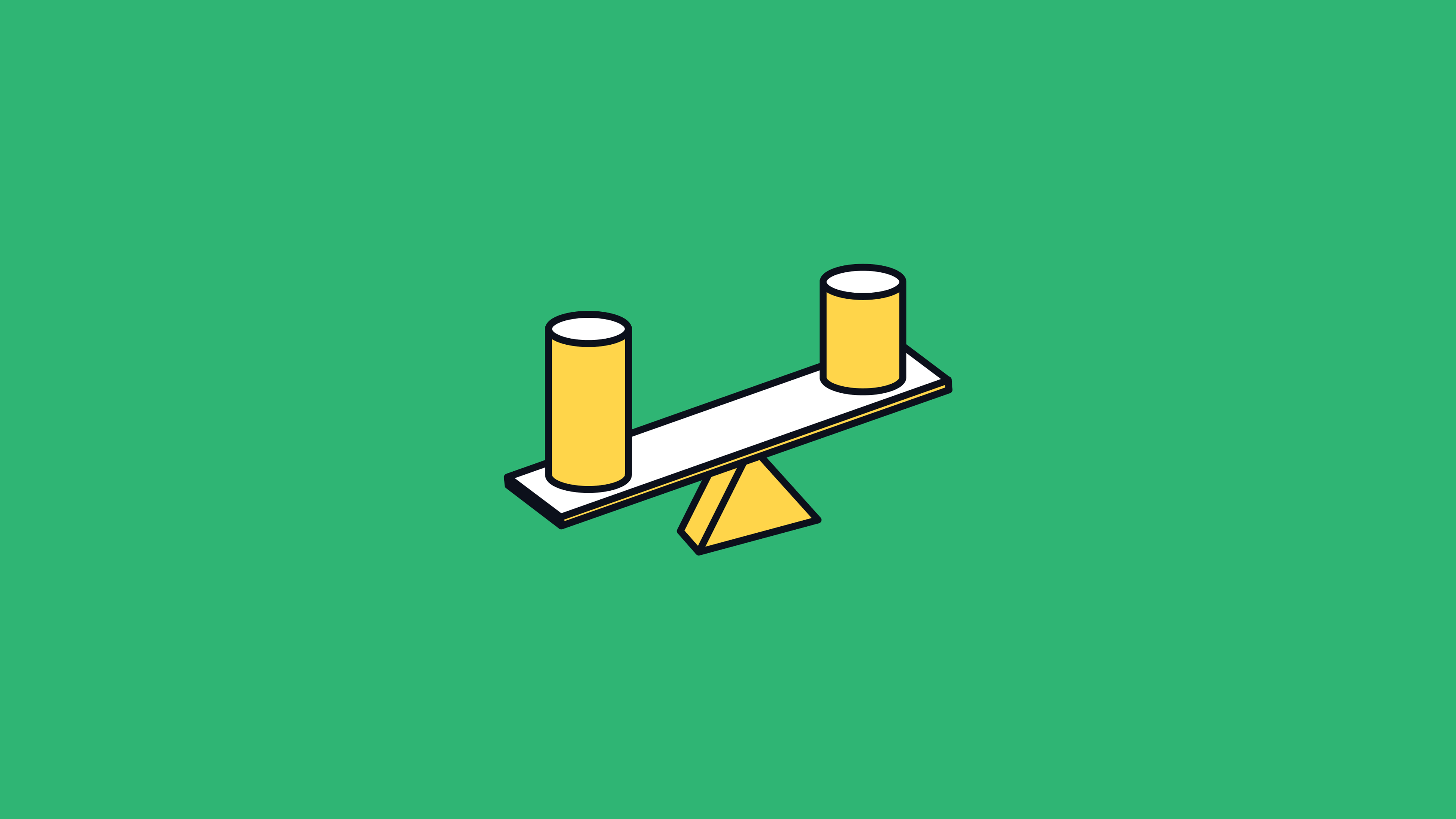 Illustration of a balance scale with a column on each side, on a green background