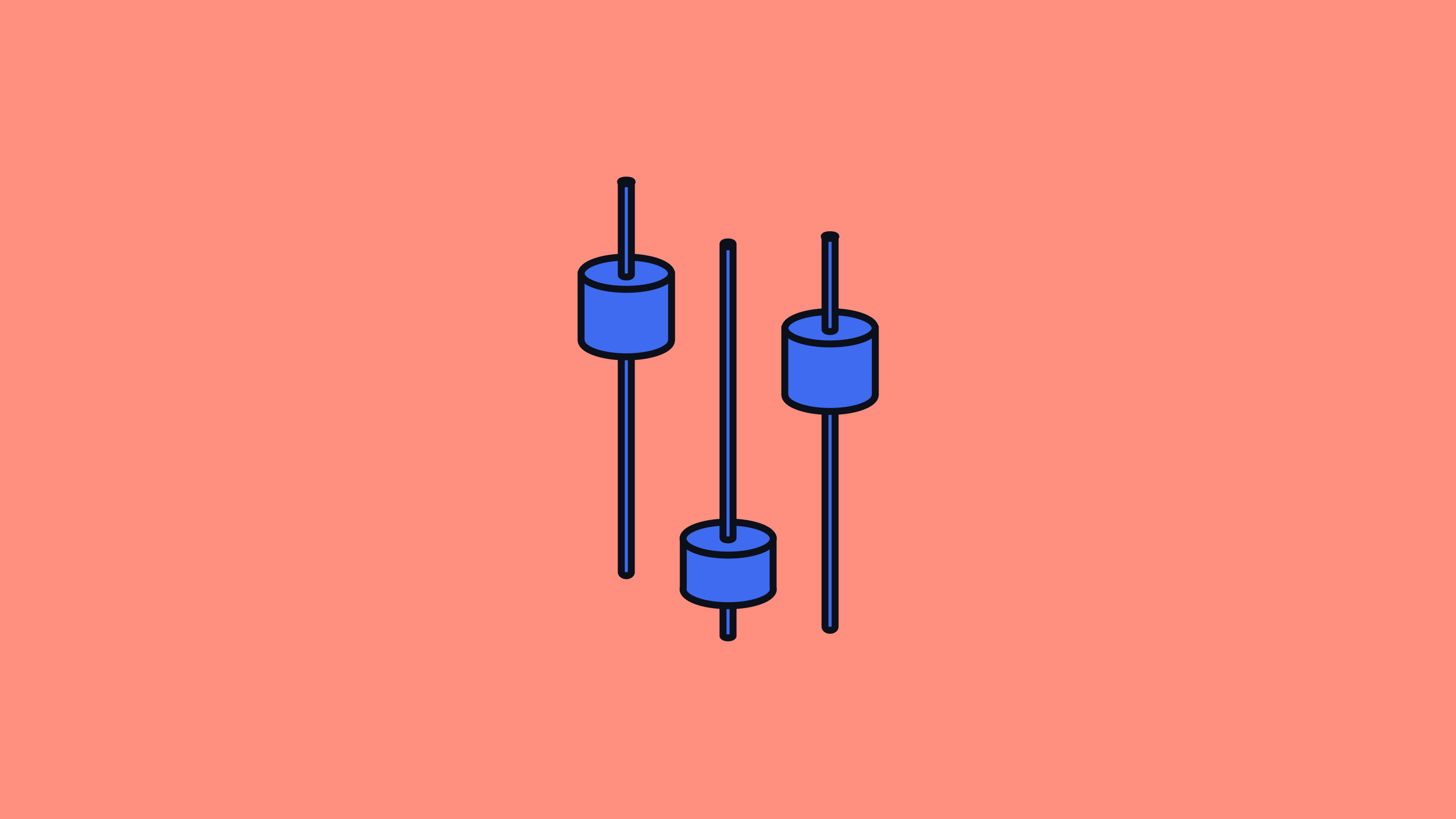Illustration of price markers at different levels on vertical lines, on coral