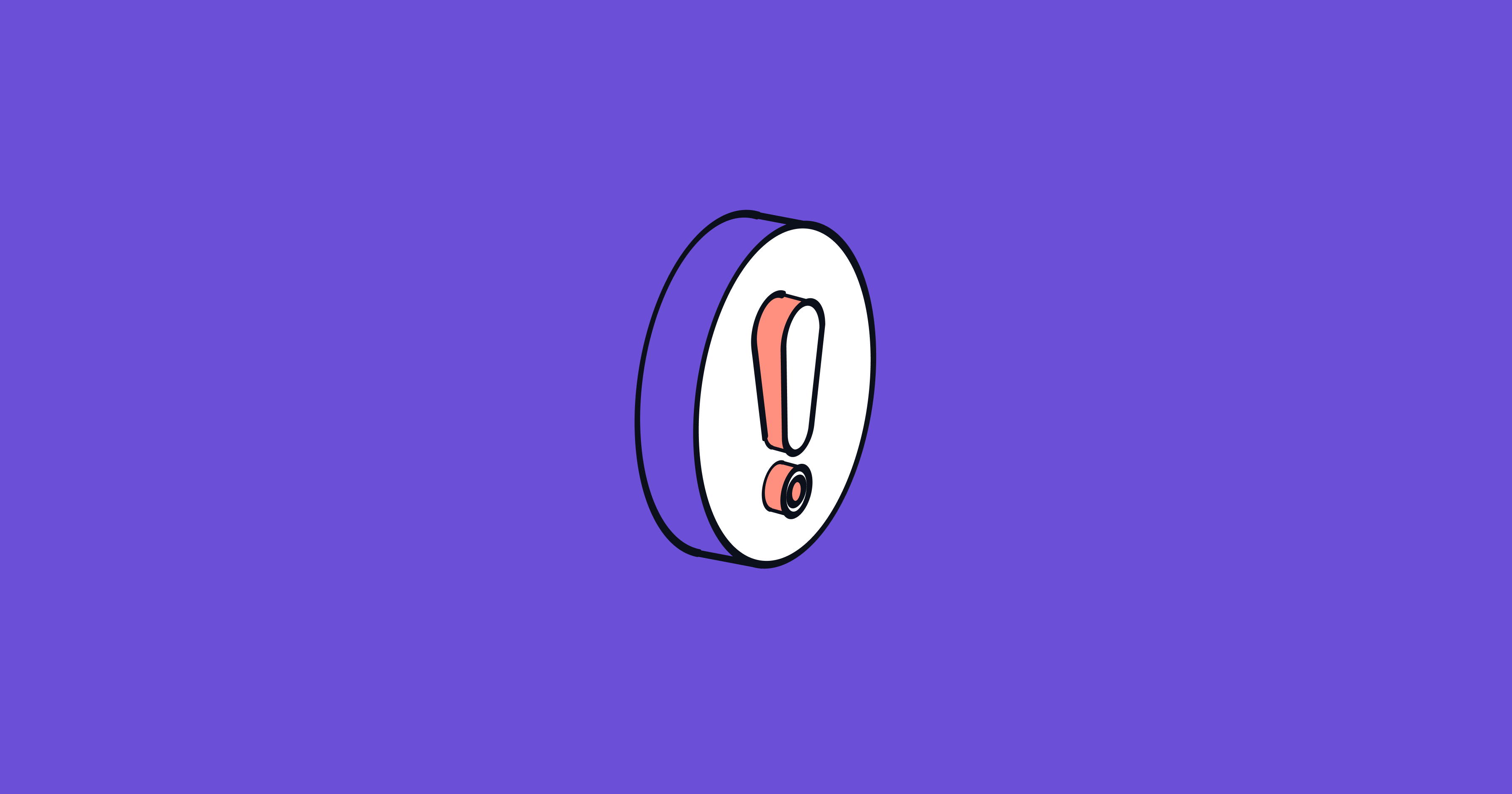 Illustration of a coin marked with an exclamation point on a violet background
