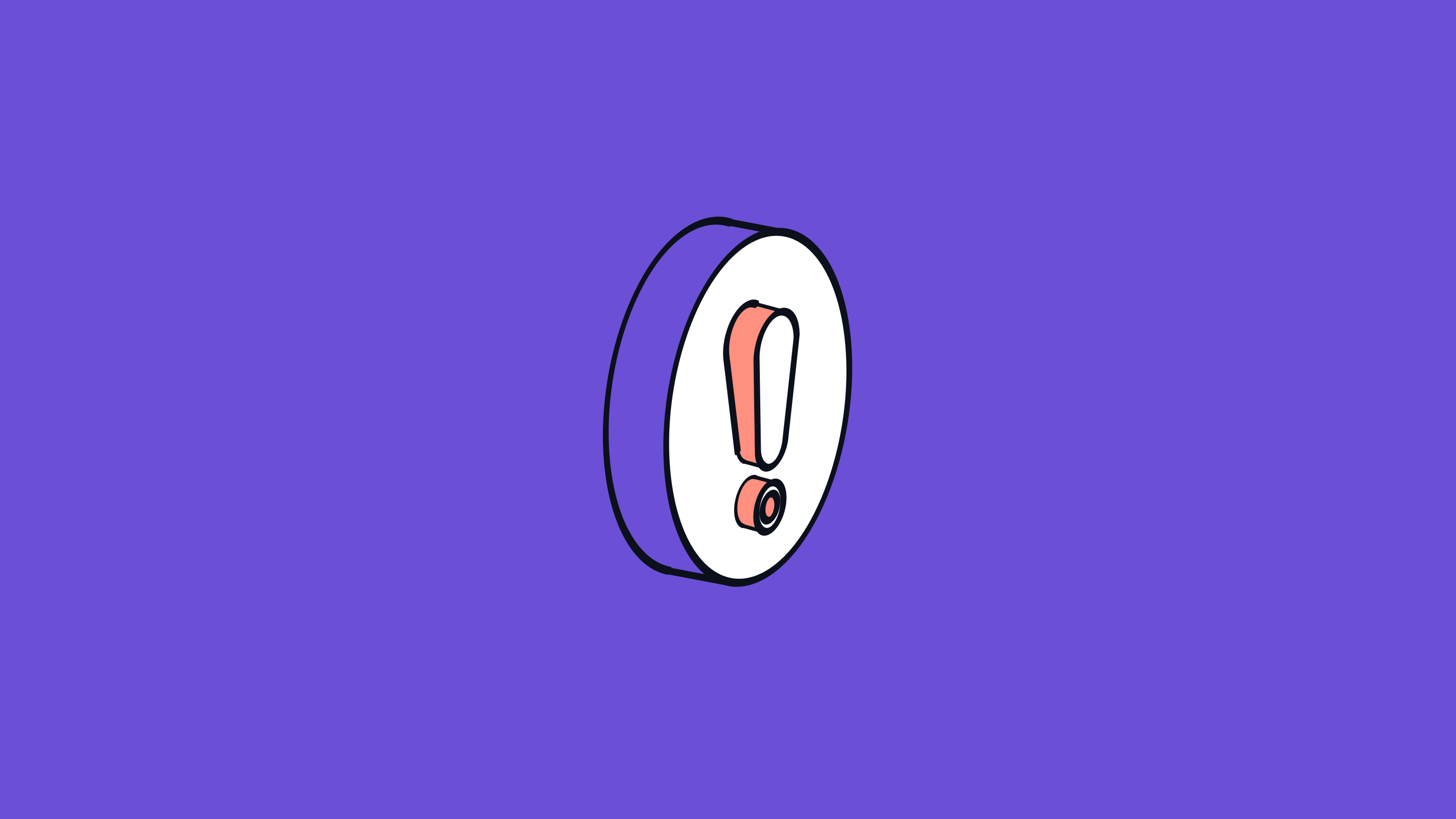 Illustration of a coin marked with an exclamation point on a violet background
