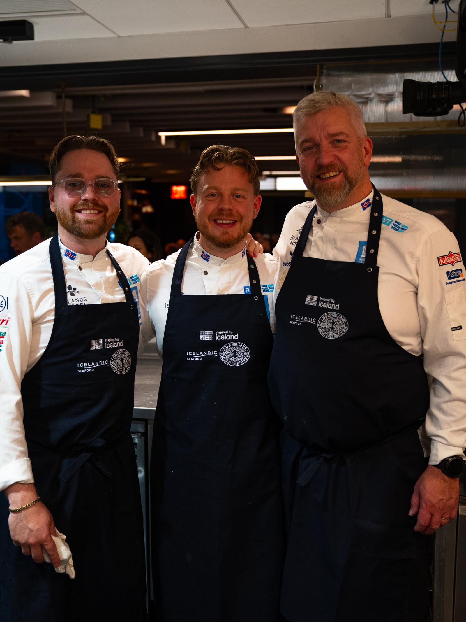 Three chefs of the Taste of Iceland dinner in the kitchen