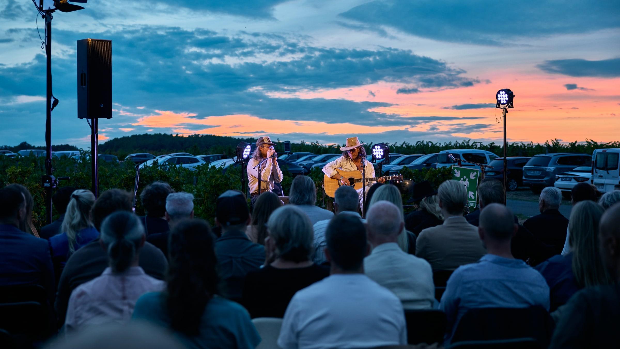 A live performance among the vines at dusk, Vignoble des Verdots