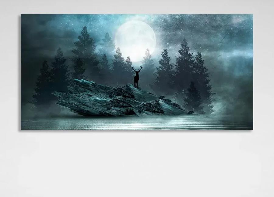 Emil Herzog Deer on a Cliff against a Moonlit Forest