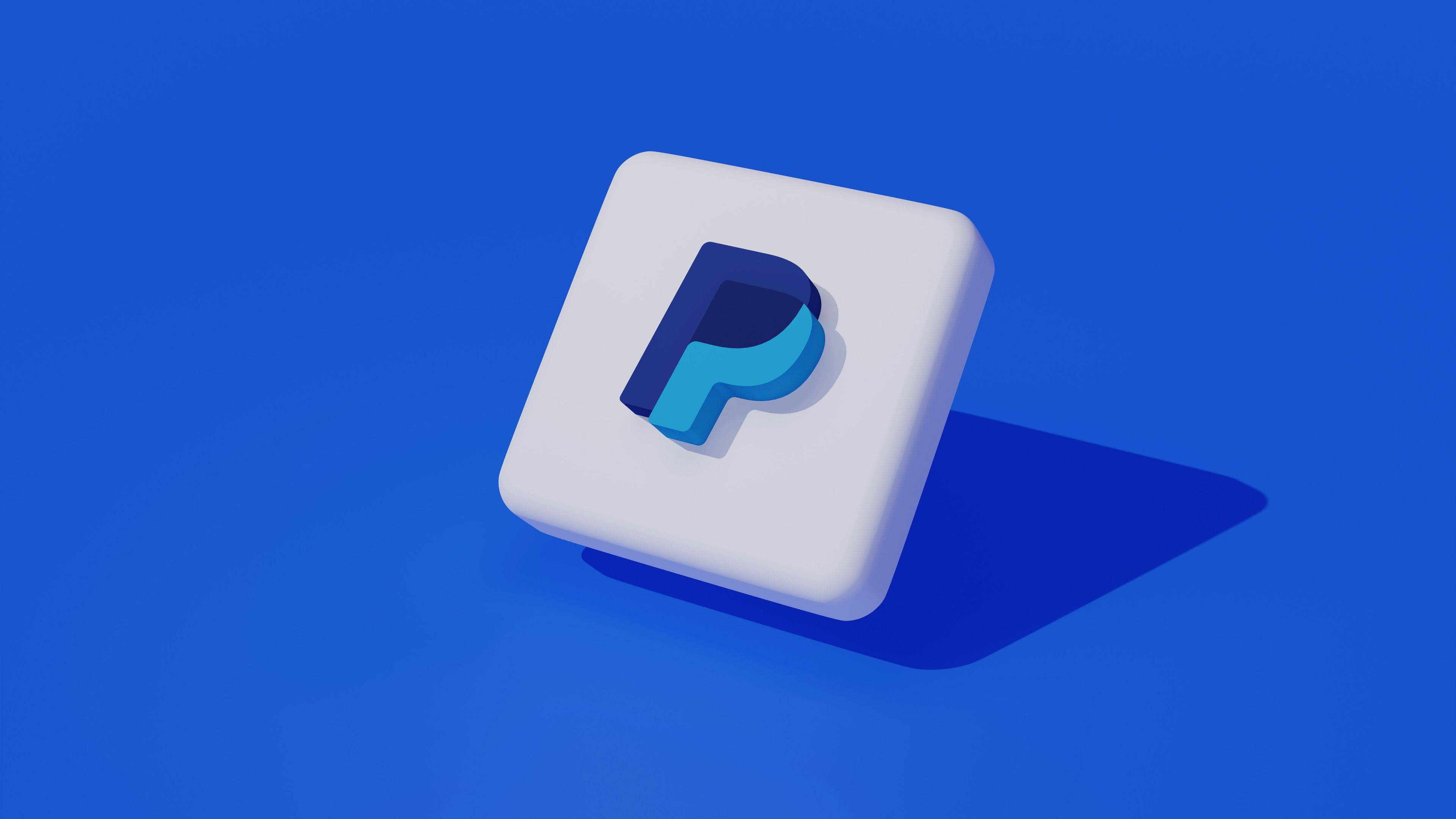 a 3d rendering of a paypal icon on a blue background .