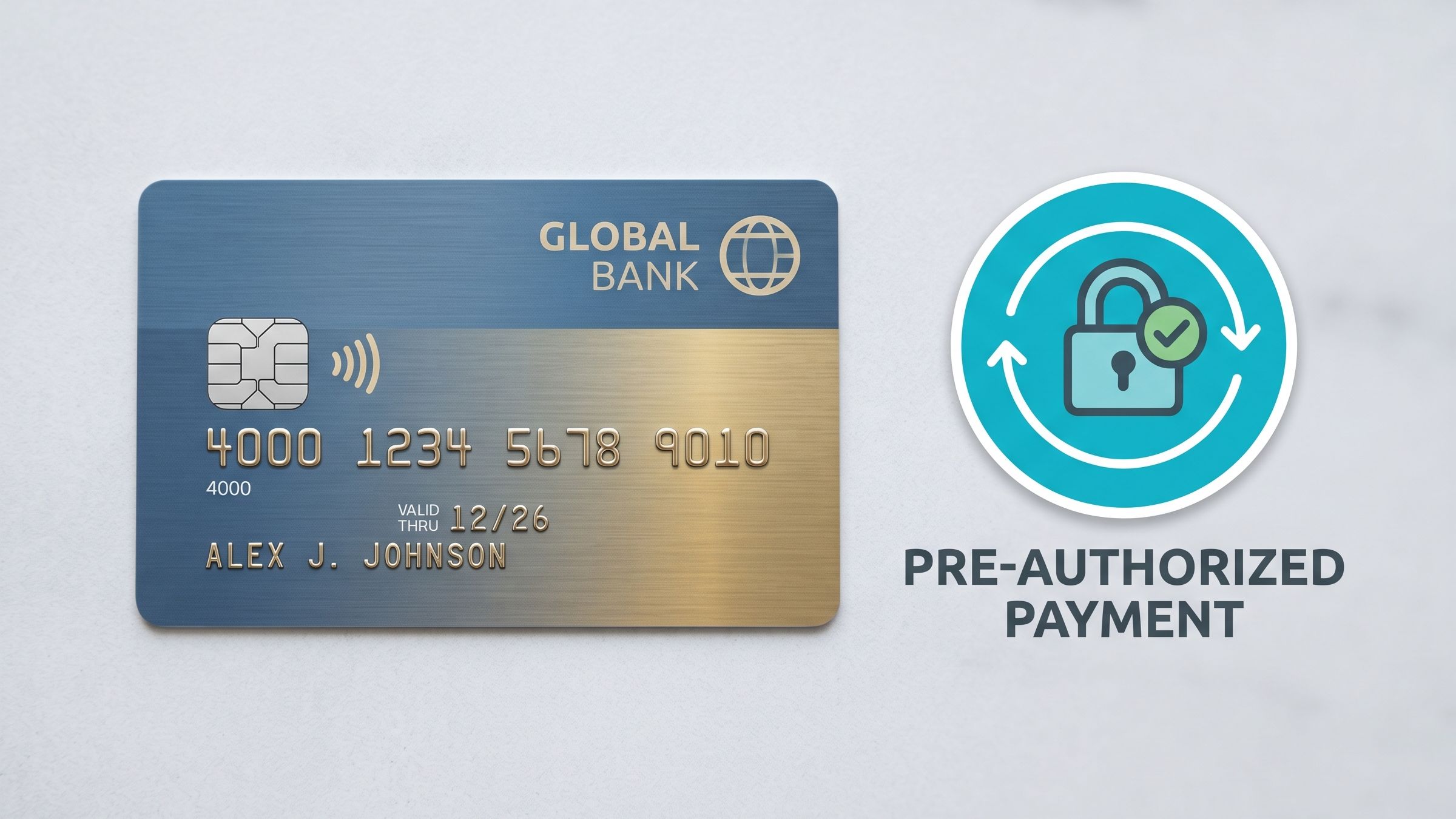 A credit card and an icon that represents a pre-authorized payment