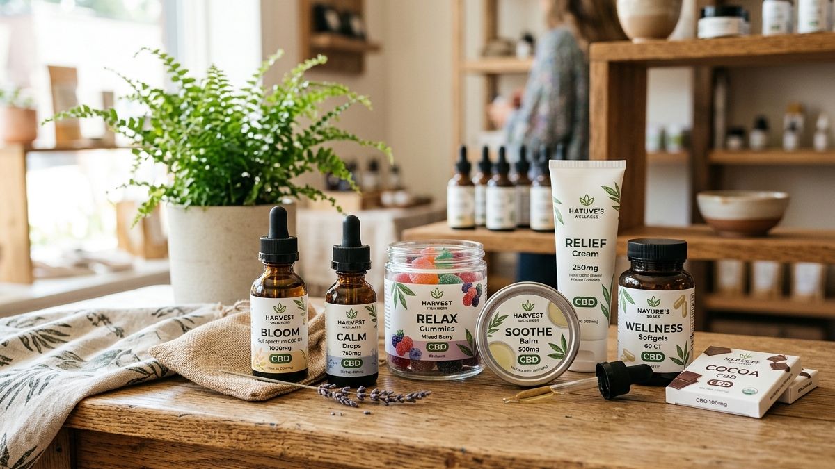 An assortment of CBD products on a wooden table