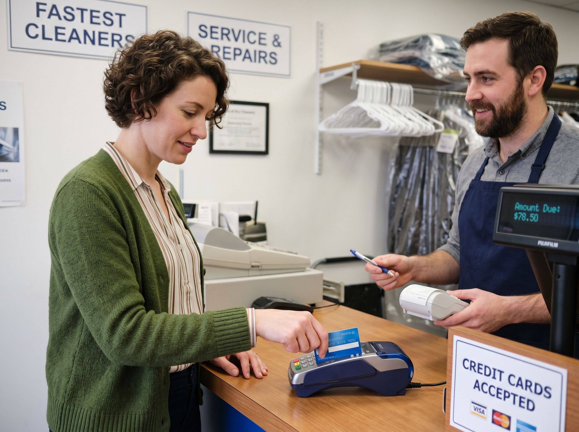 Someone using a credit card to pay for a service