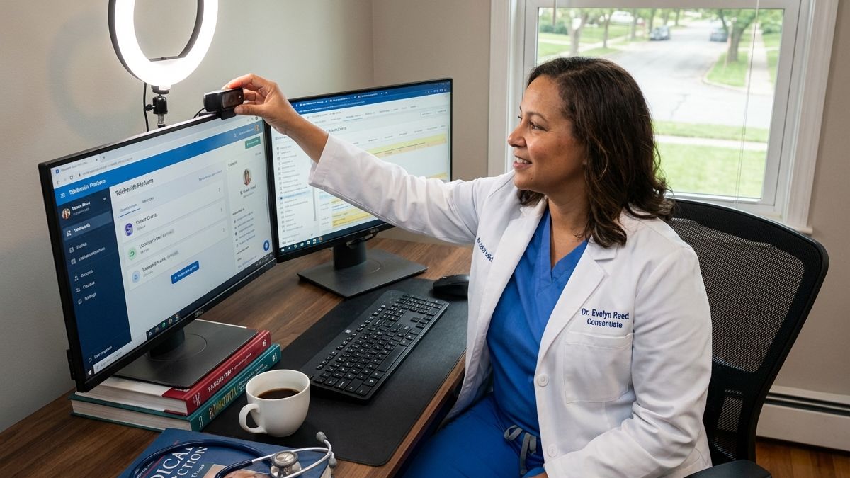 Healthcare provider preparing for a virtual consultation with a patient