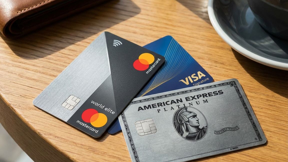 Image showing a Mastercard, Visa, and American Express credit card.