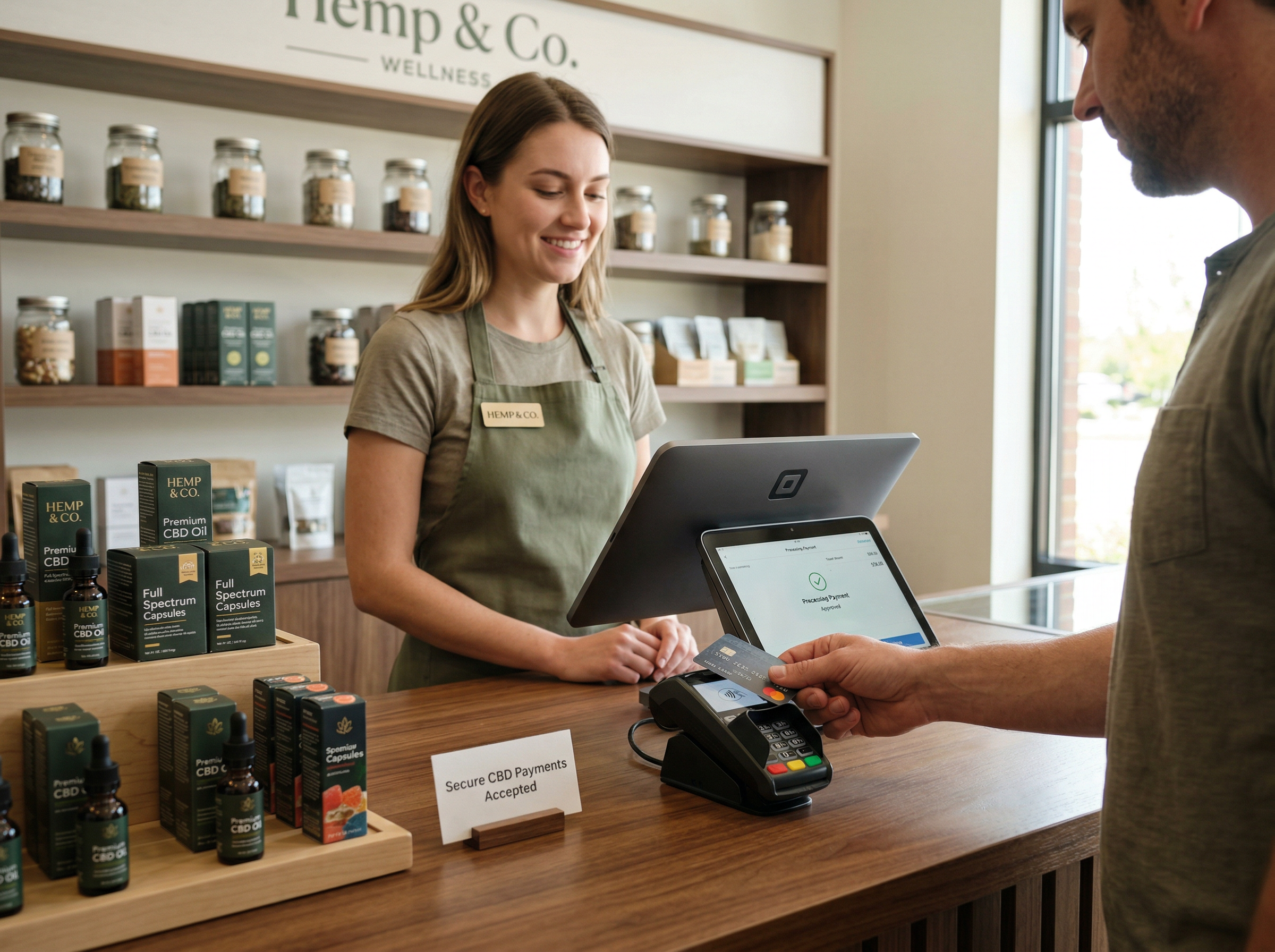 A customer making a CBD purchase at a CBD shop