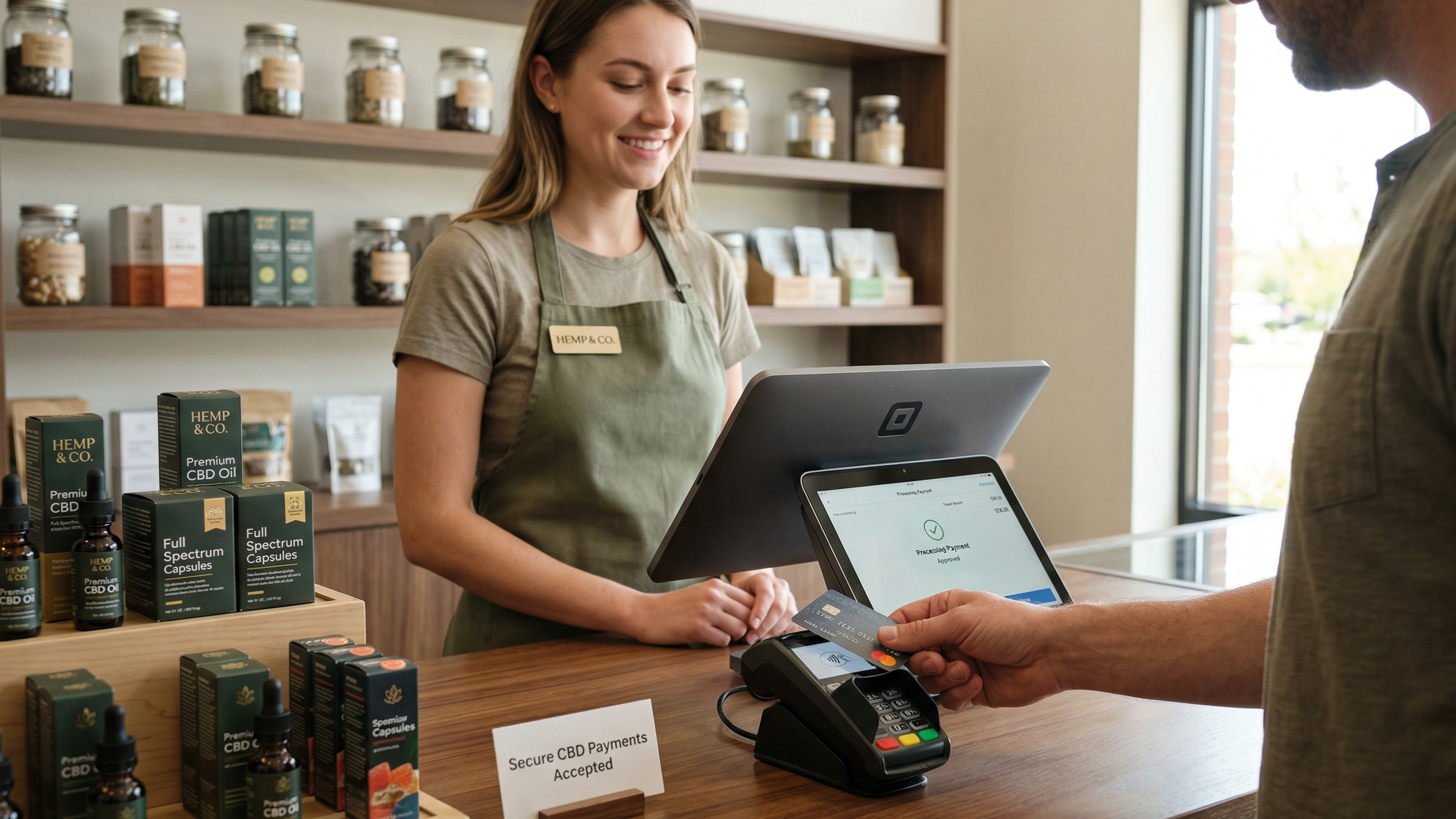 A customer making a CBD purchase at a CBD shop