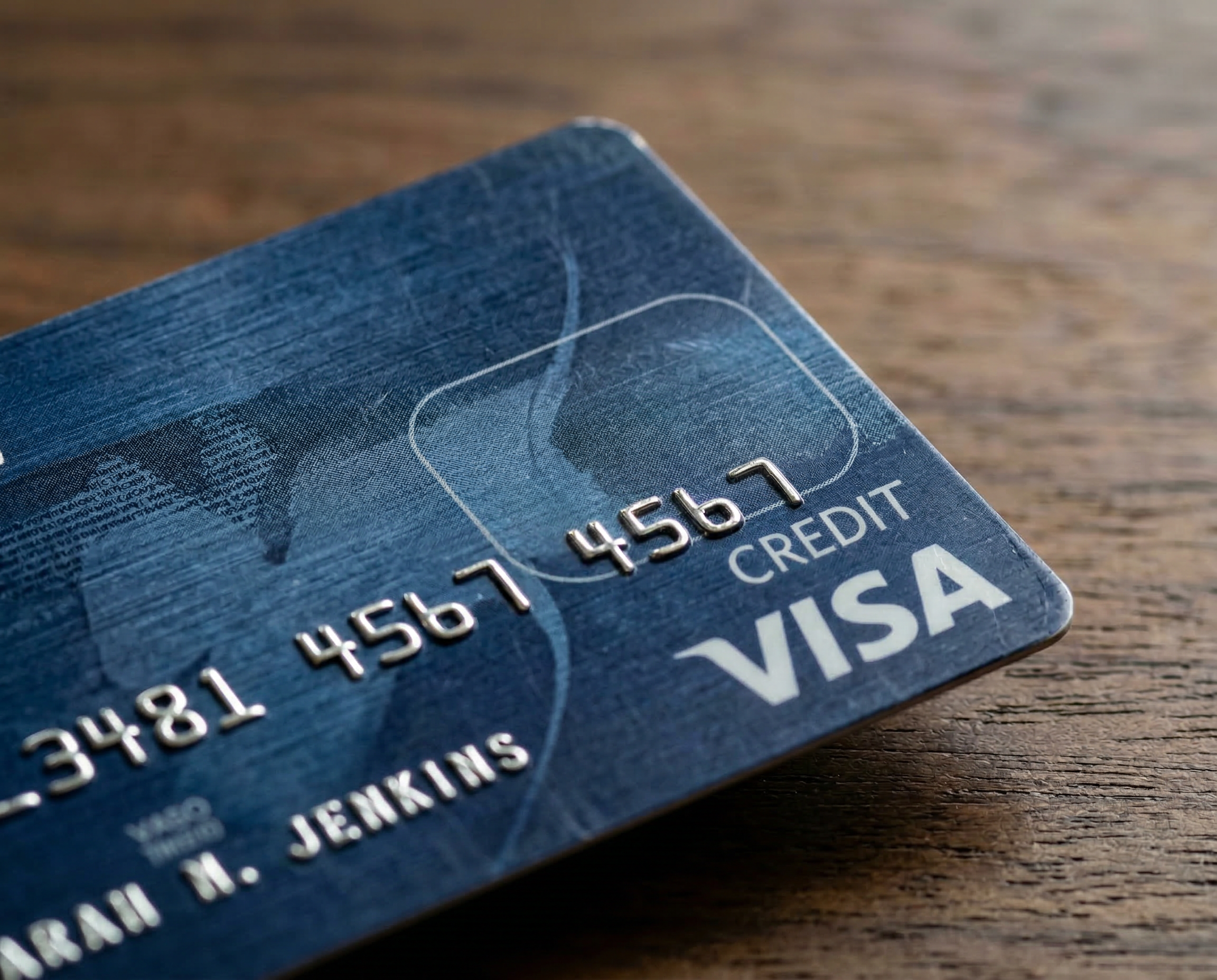 A close up of the corner of a visa credit card