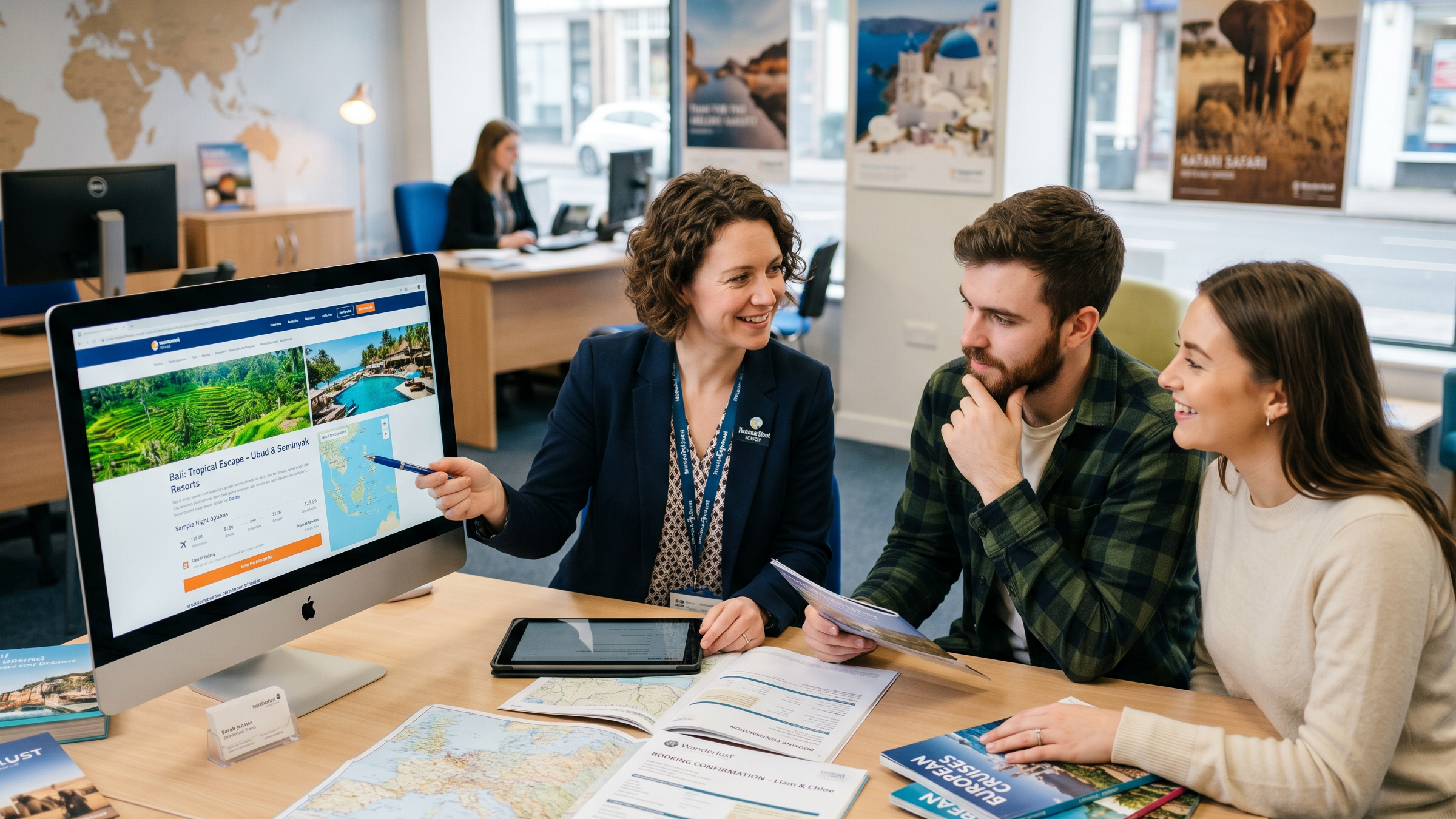 A travel industry agent with clients