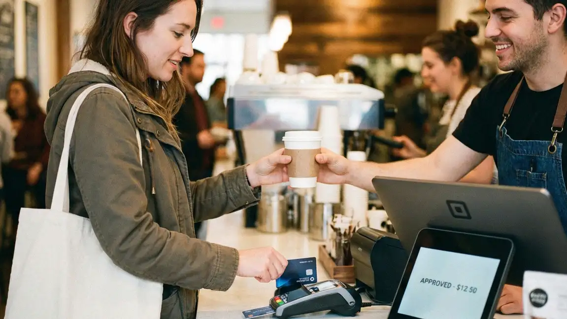 Customer completing a transaction with their credit card.