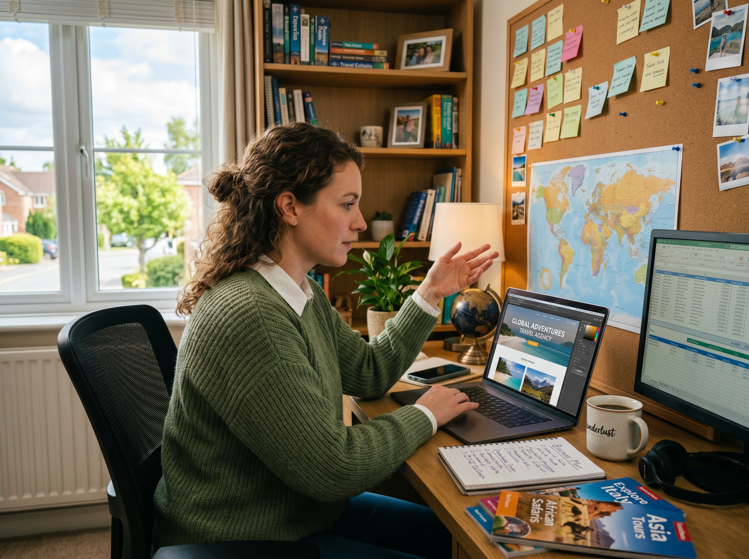 A person starting a travel agency business from home