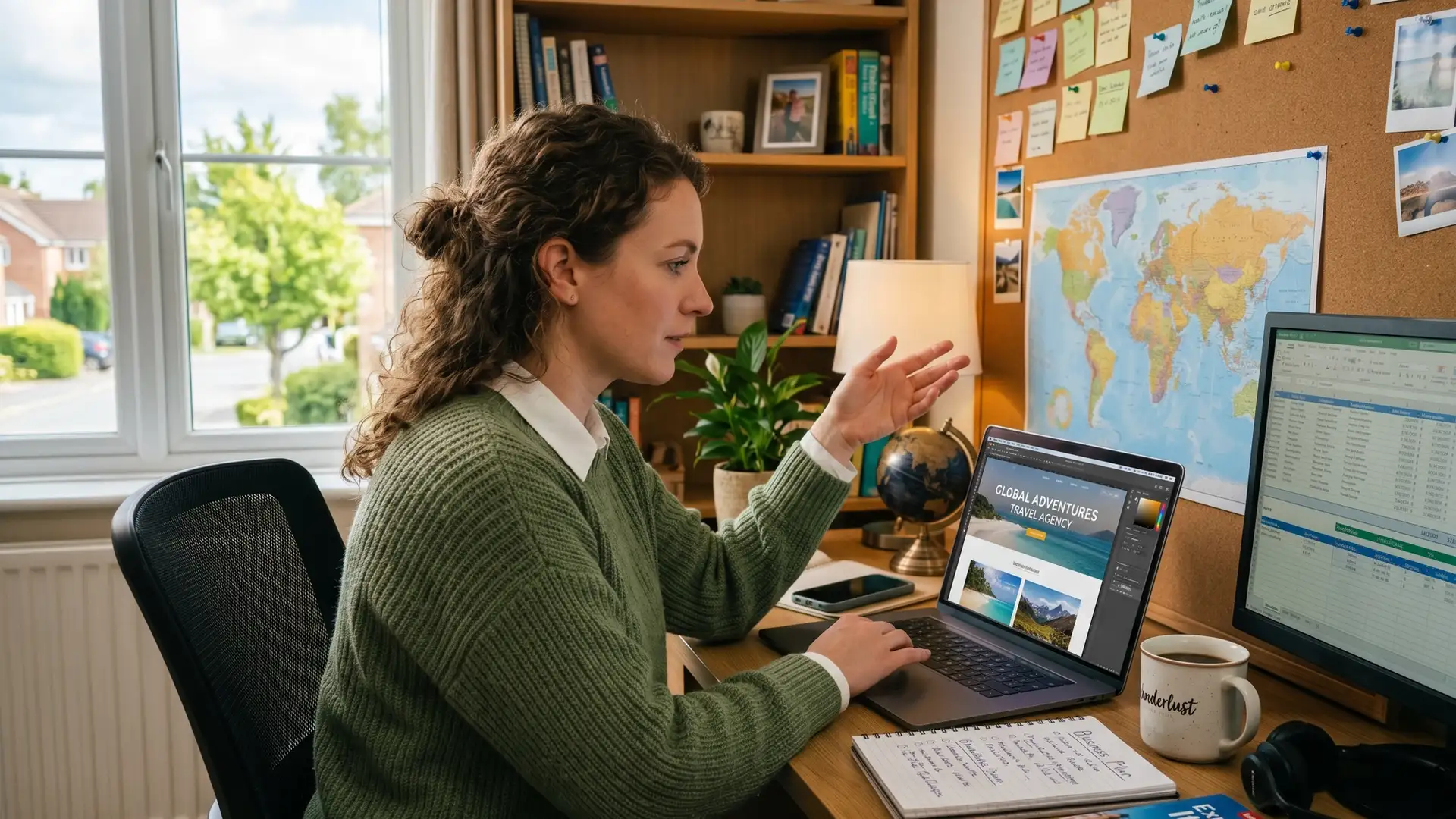 A person starting a travel agency business from home