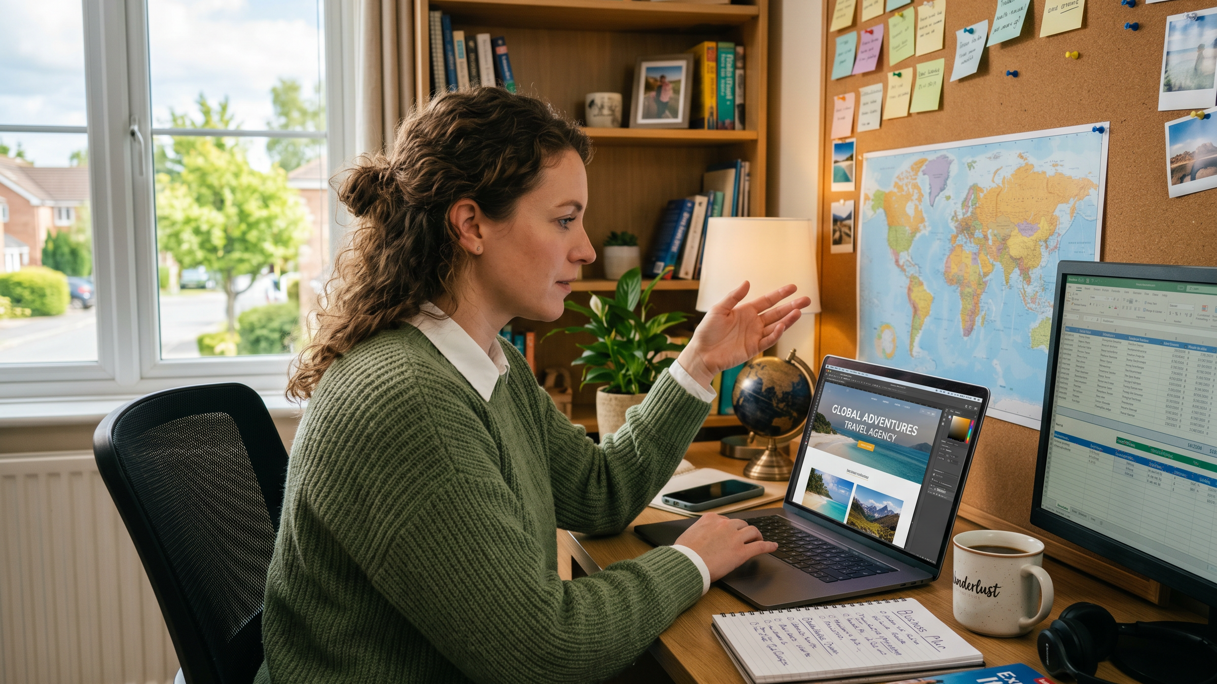 A person starting a travel agency business from home