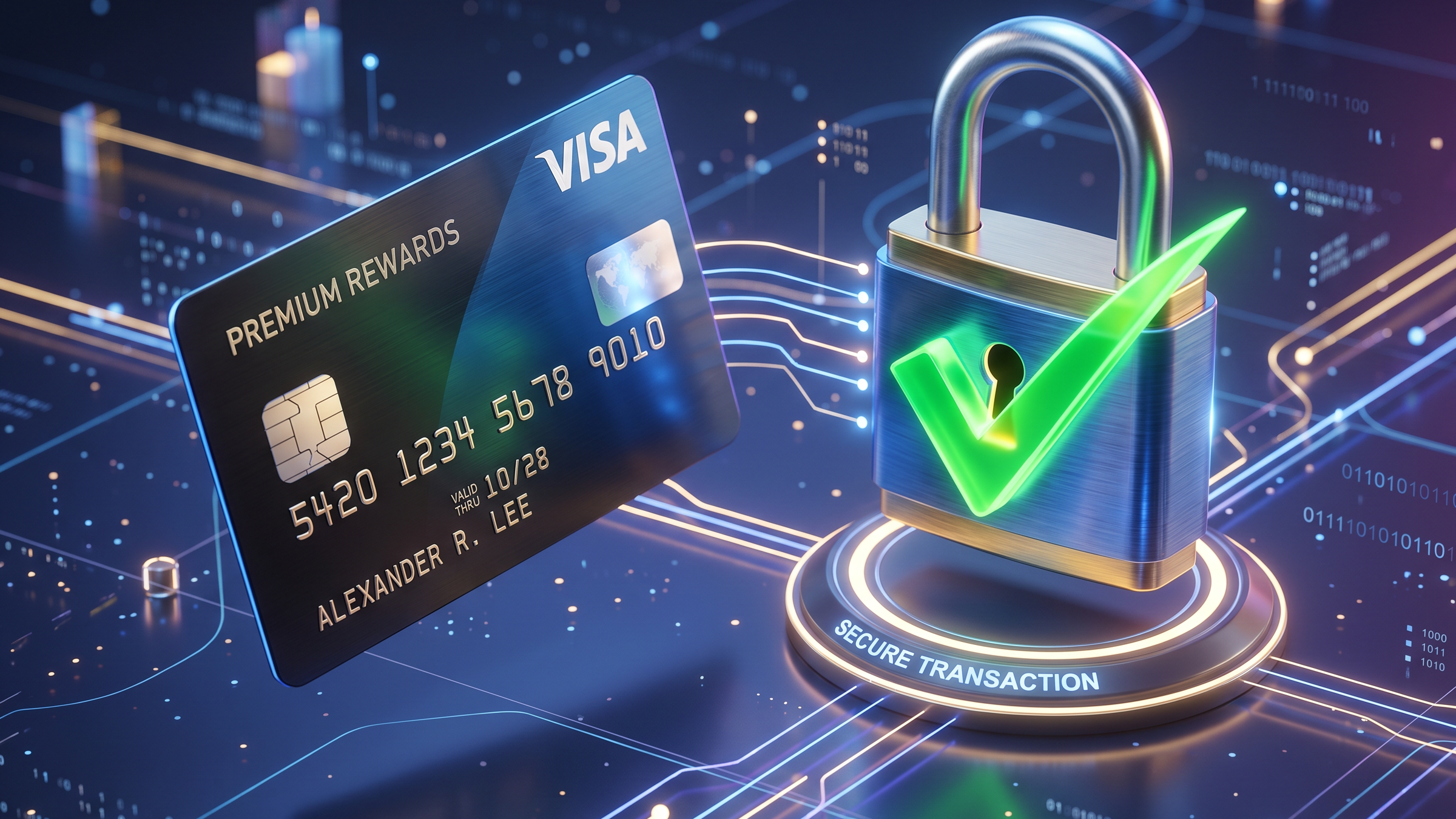 A credit card and a lock with green check
