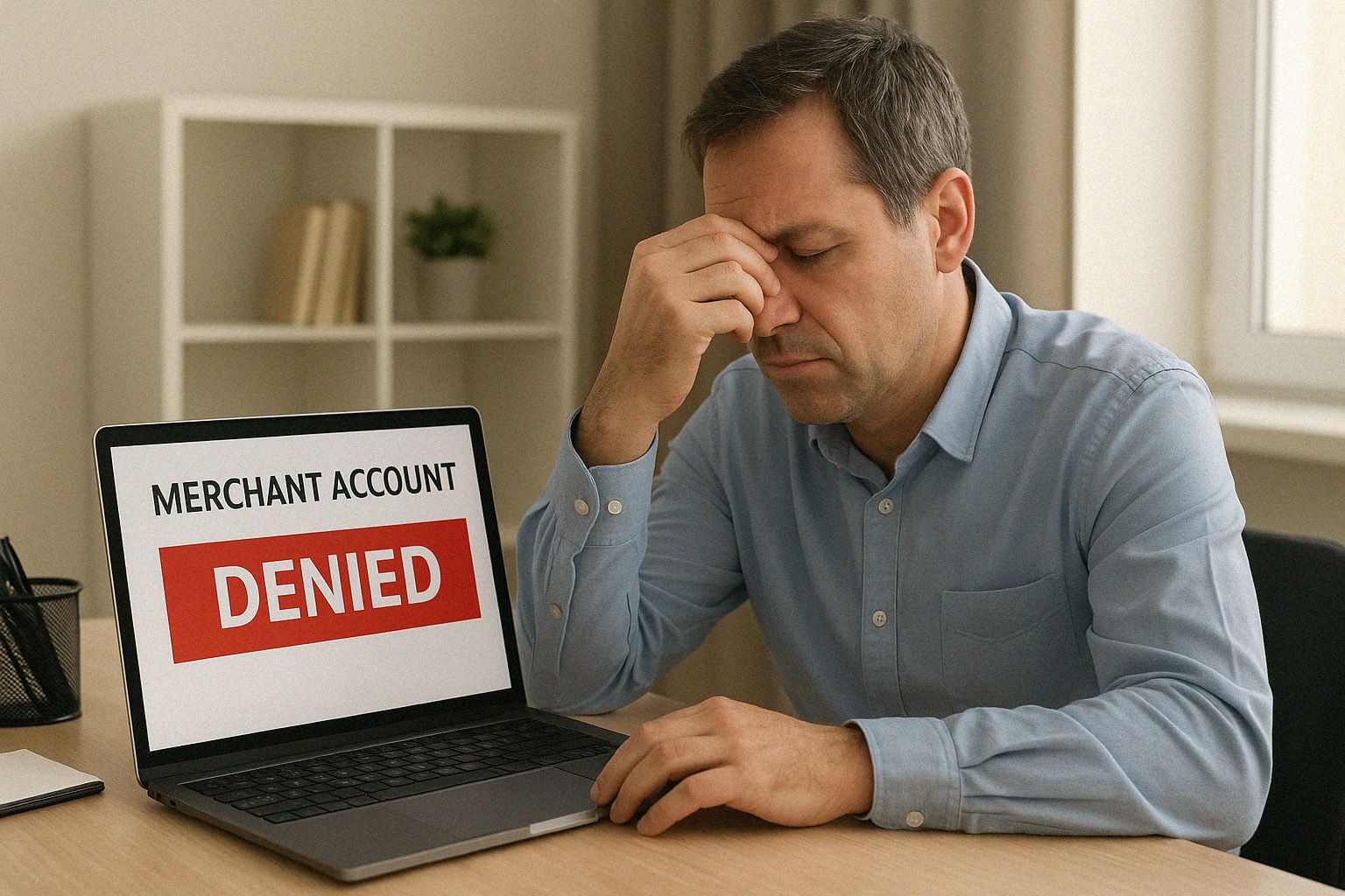 A firearm business owner who is frustrated with a merchant account application denial. 