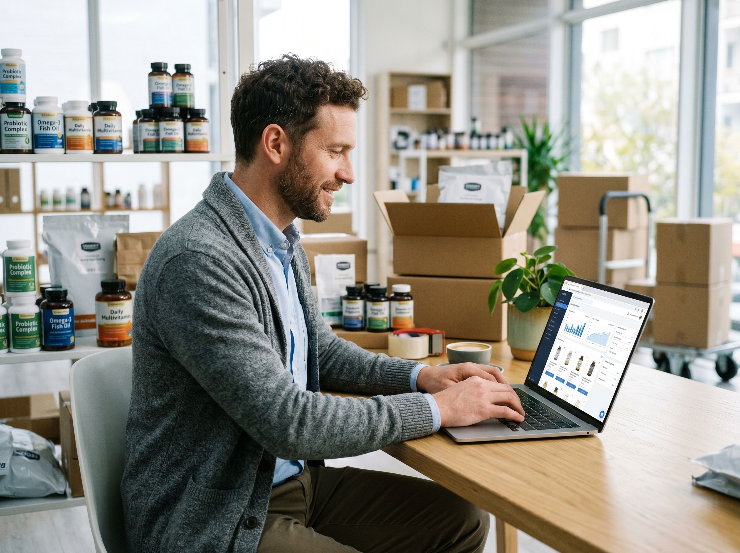A business owner selling supplements online
