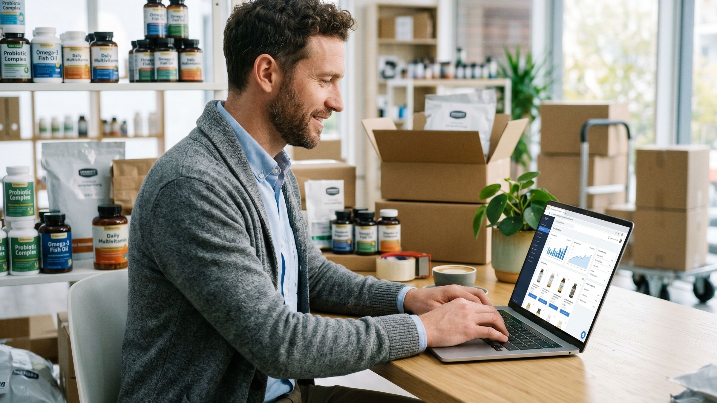 A business owner selling supplements online