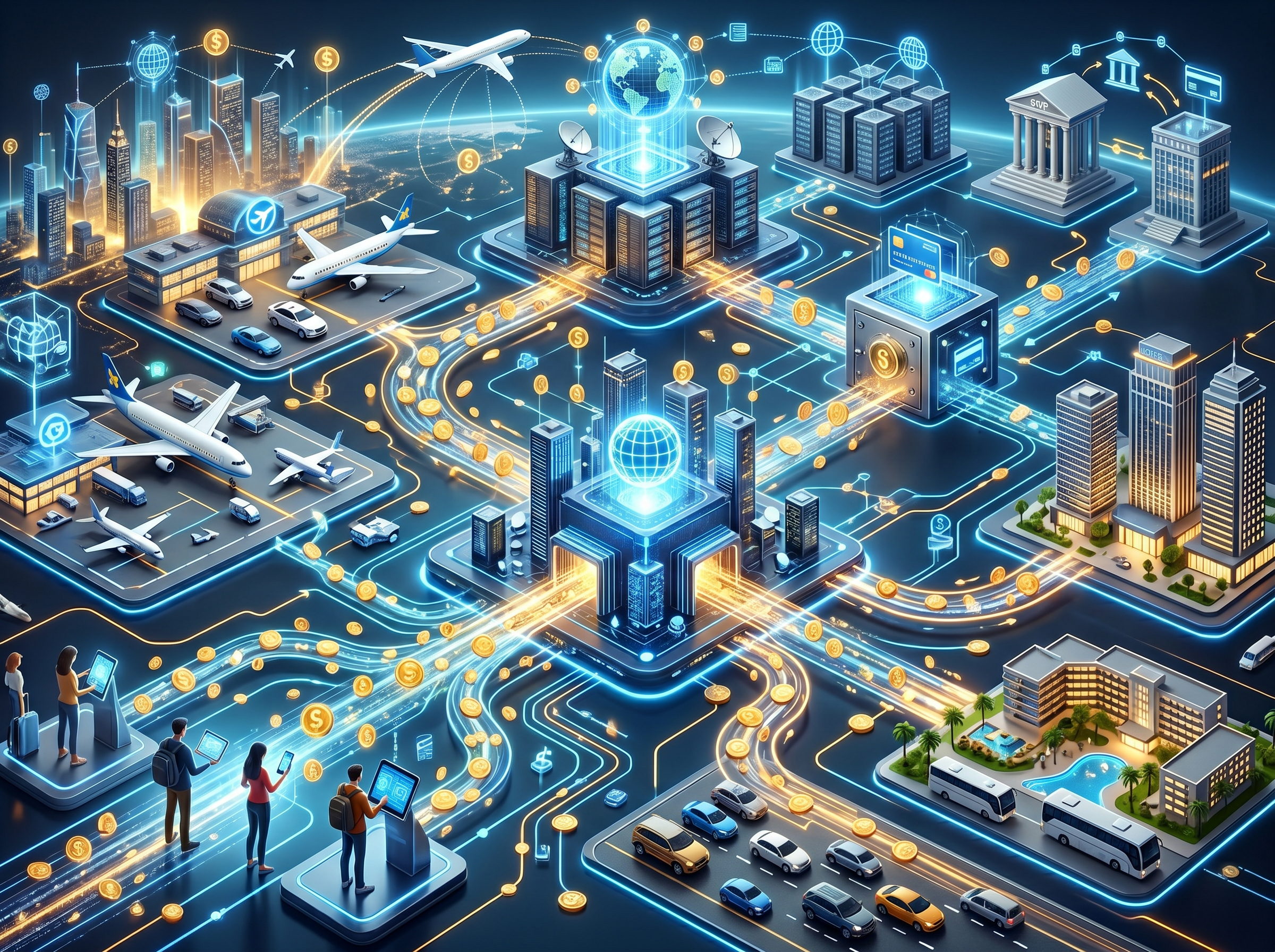 3d rending representing the payment structure behind travel industry