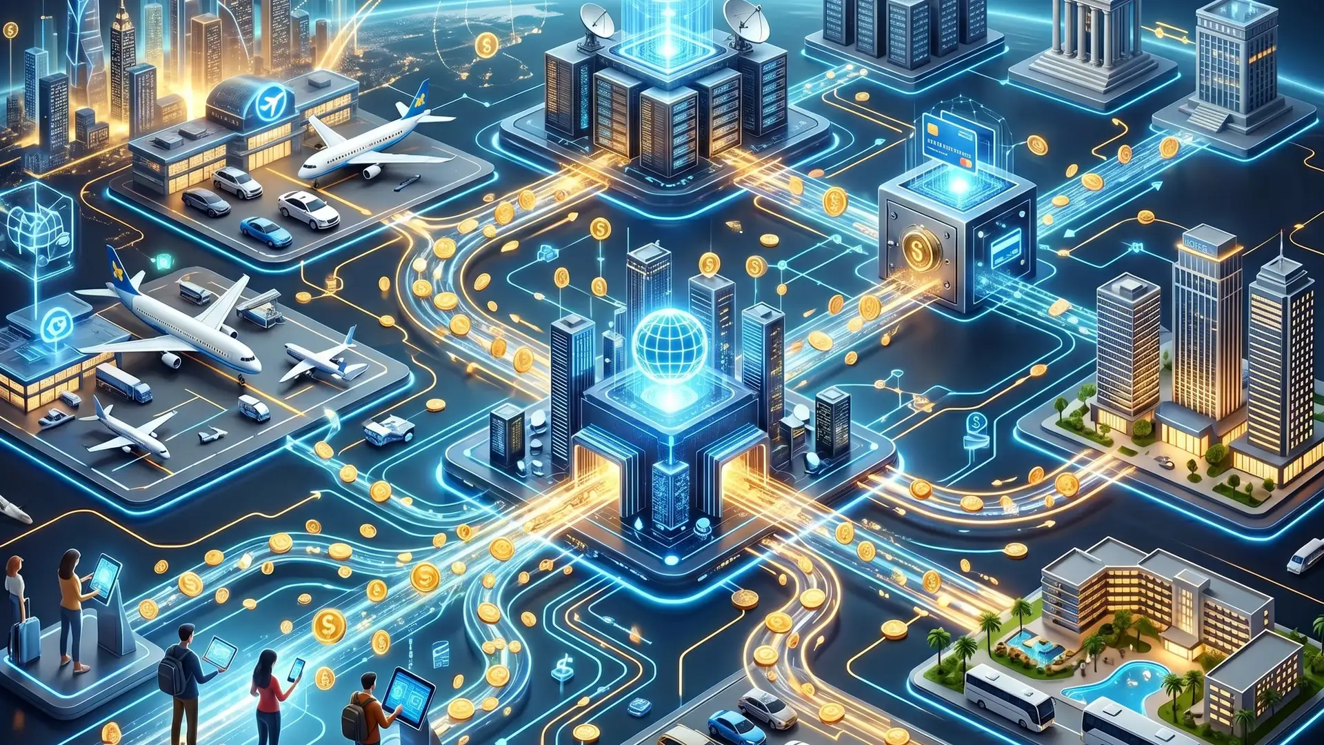 3d rending representing the payment structure behind travel industry