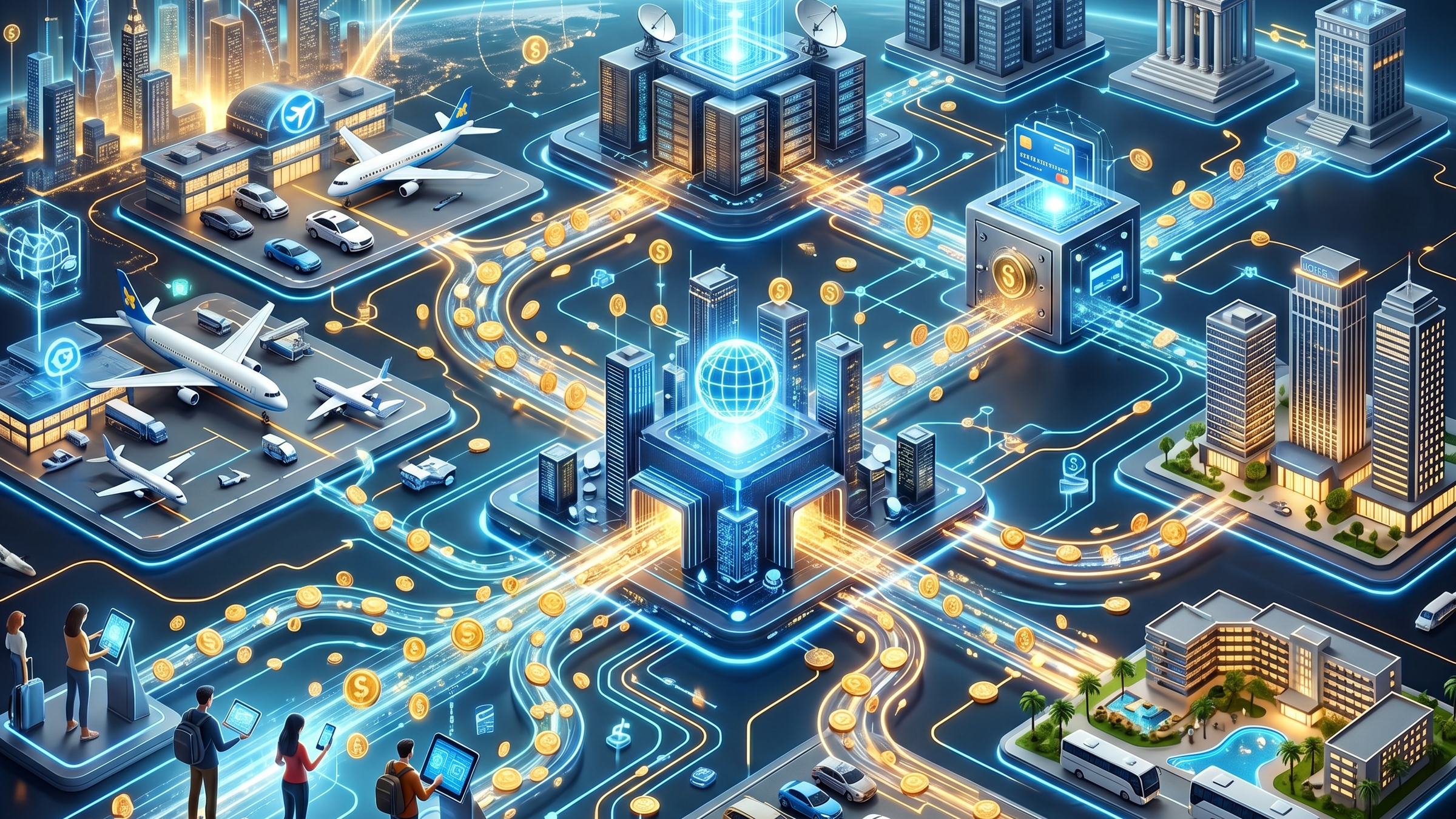 3d rending representing the payment structure behind travel industry