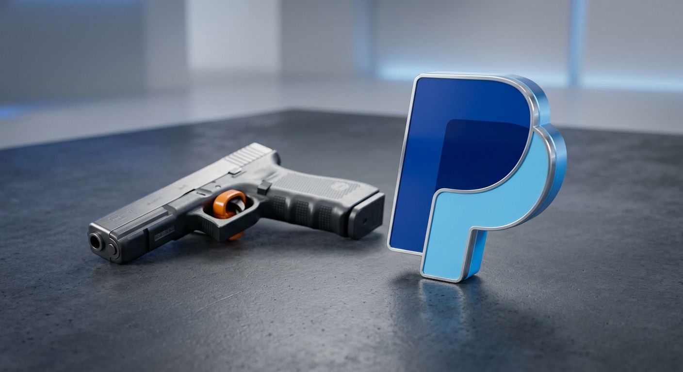 PayPal logo and a firearm 3d rendering