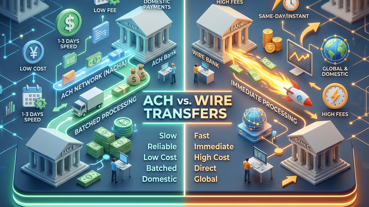 Graphic showing the various differences between Wire and ACH transfers