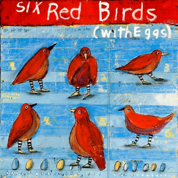 Six Red Birds with Eggs