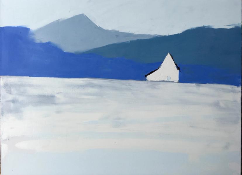 Sandra Pratt White Barn with Blue