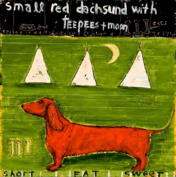 Small Red Dachsund with Teepes and Moon