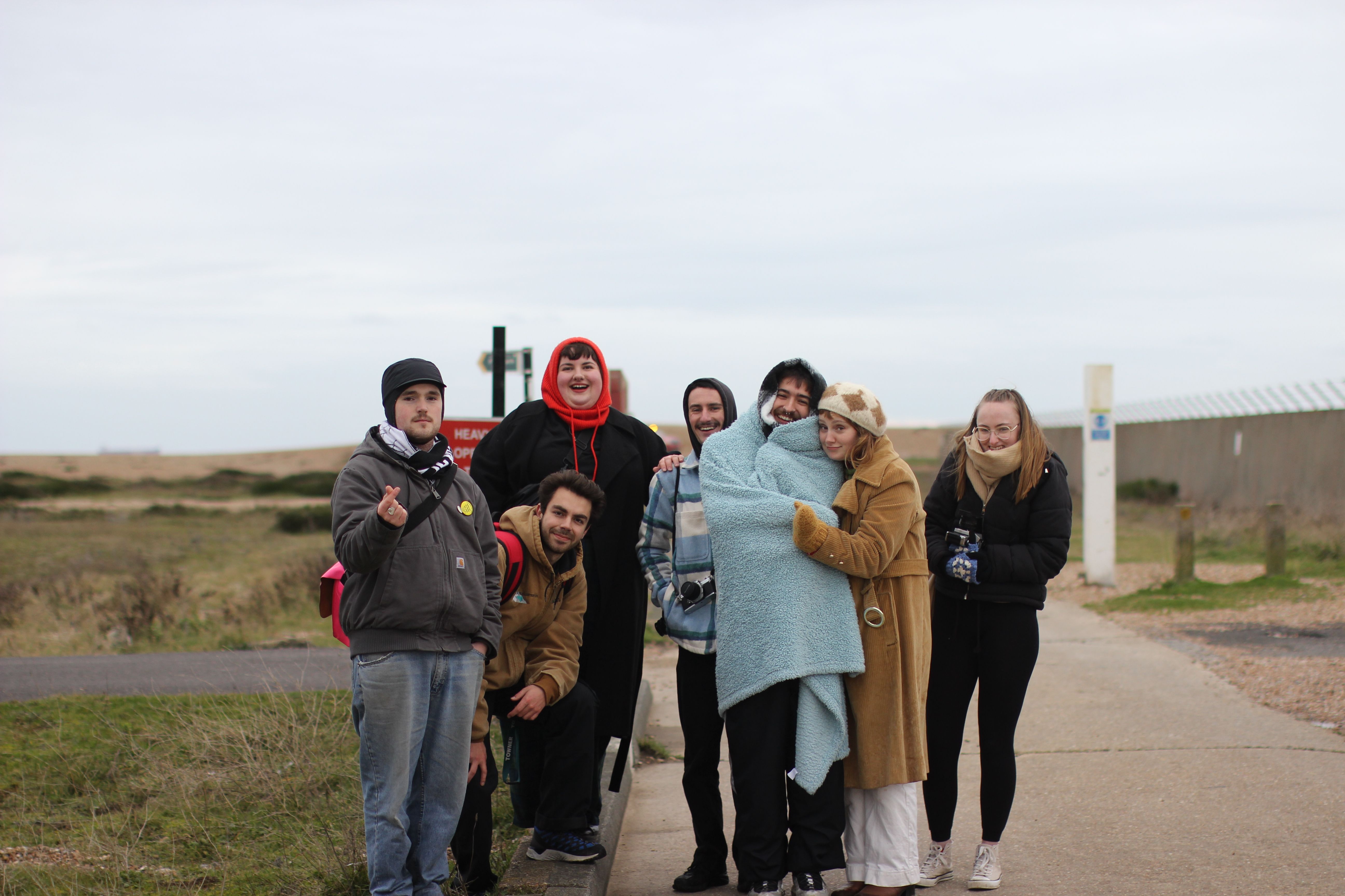 Image of members of the Flatland Futures young persons studio residency in Dungeness 