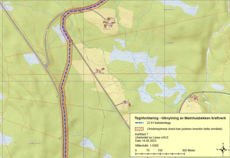 Tegnforklaring - tilknytning av Mølnhusbekken kraftverk