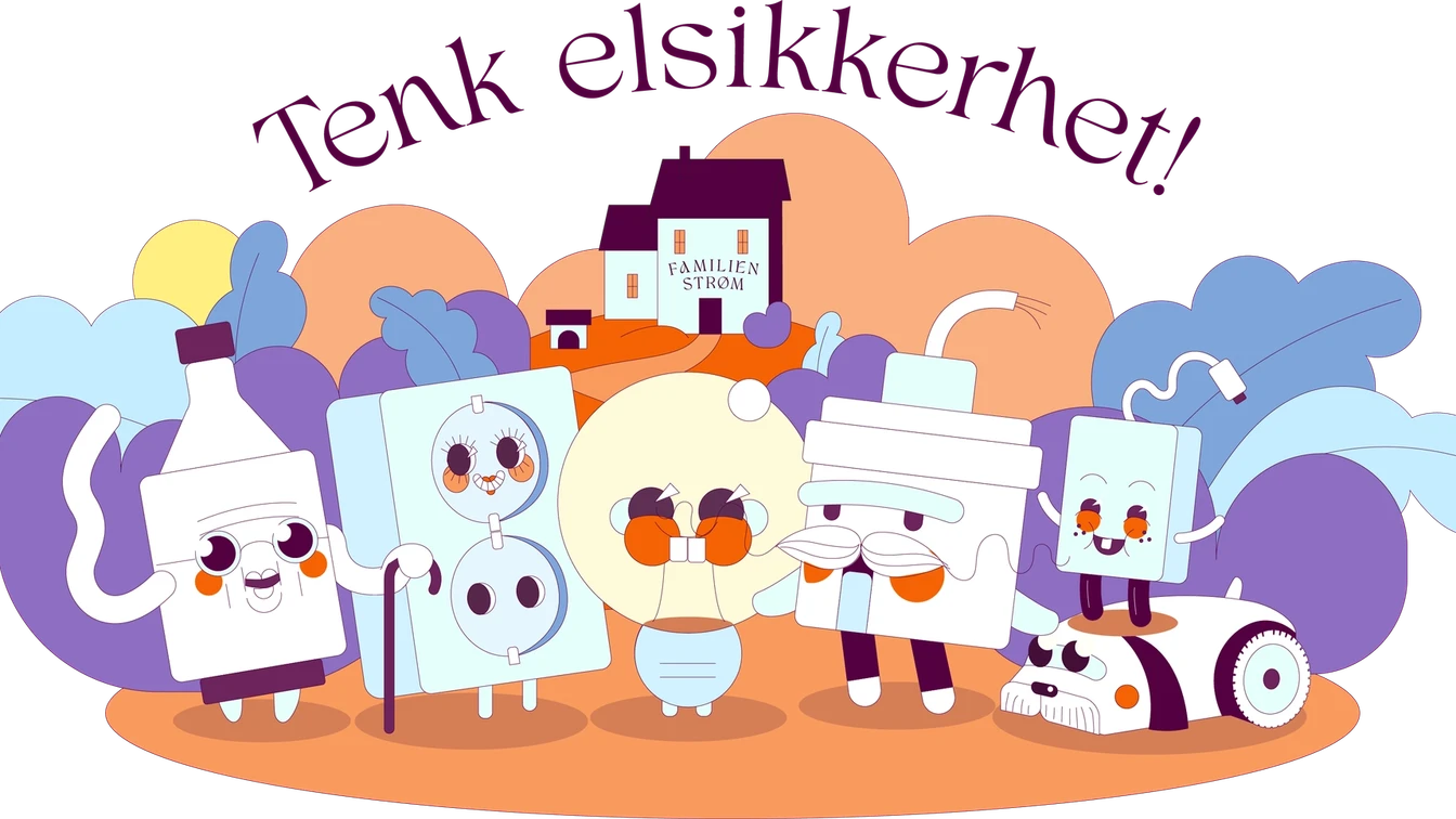 Bilde som viser ulike strømfigurer som ønsker at du skal ta elsikkerhets-sjekken