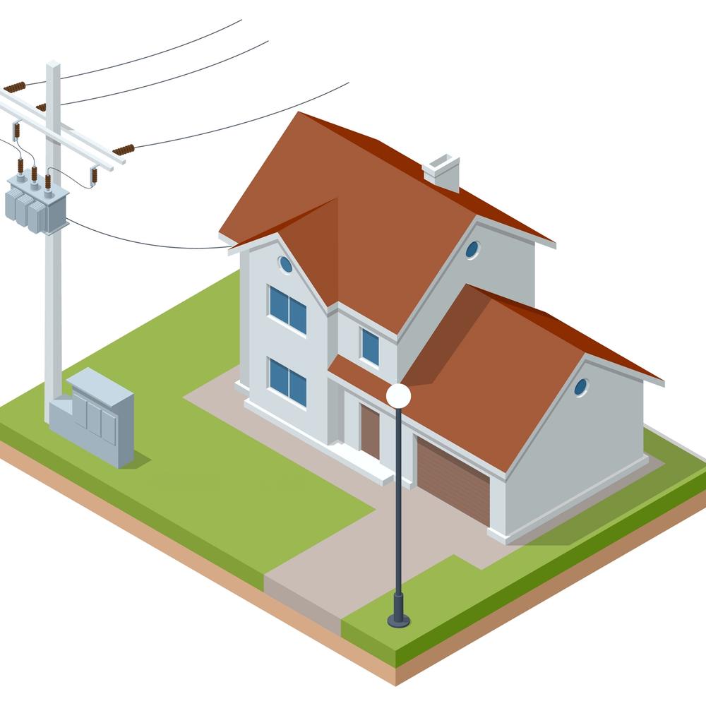 Illustrasjon av et hus som er koblet til strømnettet