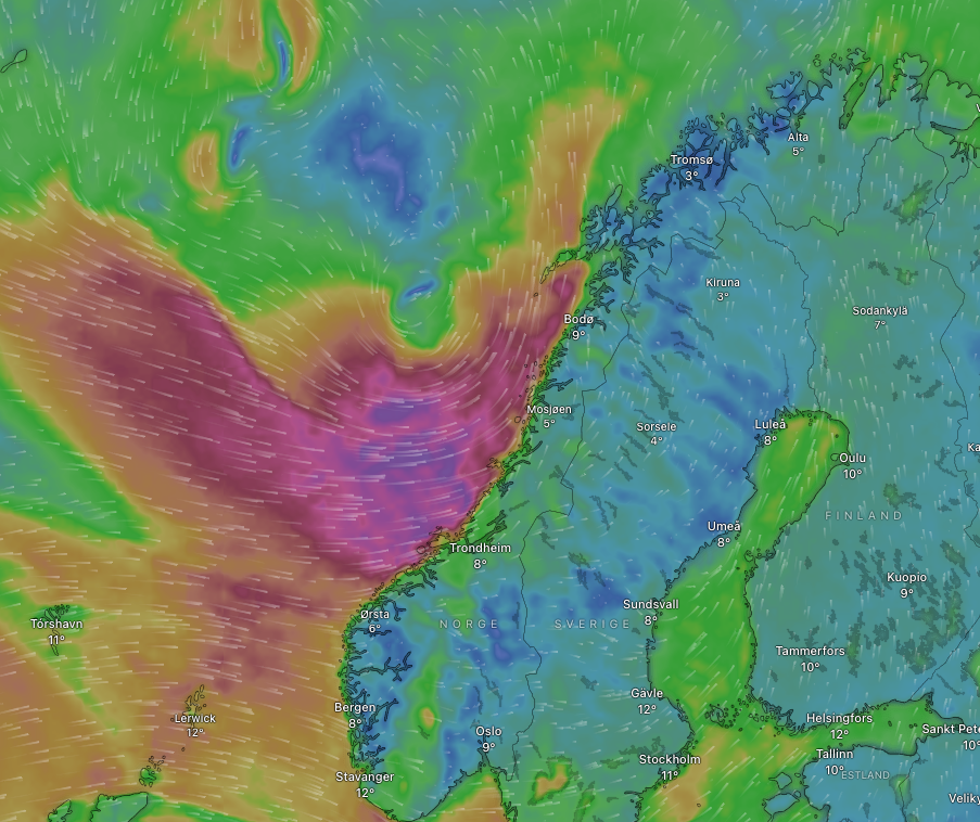 Værvarsel torsdag 9.oktober kl 20.00
