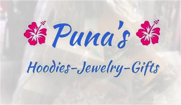 Store logo, Puna's with hawaiian flowers