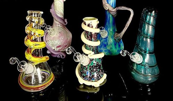 five hand made artistic glass water pipes 