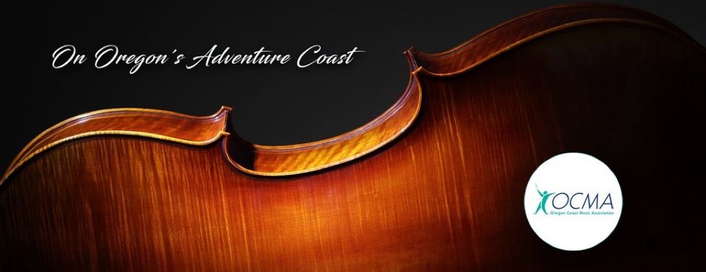 oregon coast music association logo and violin